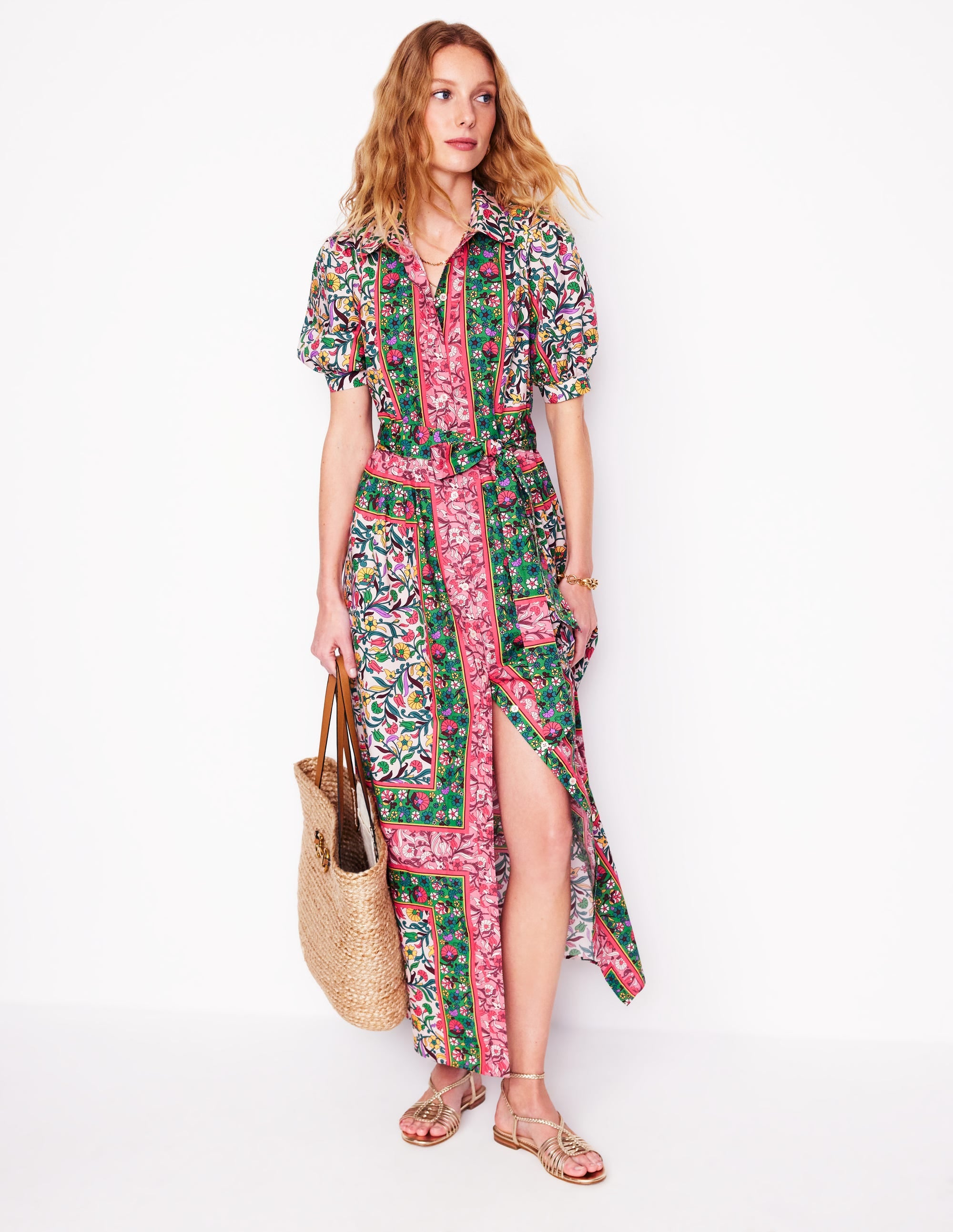 Alexa Maxi Shirt Dress for Women - Floral Vine Print Long Sleeve Casual Midi Dress for Spring Summer, Perfect for Office, Date Night and Vacation Outfits