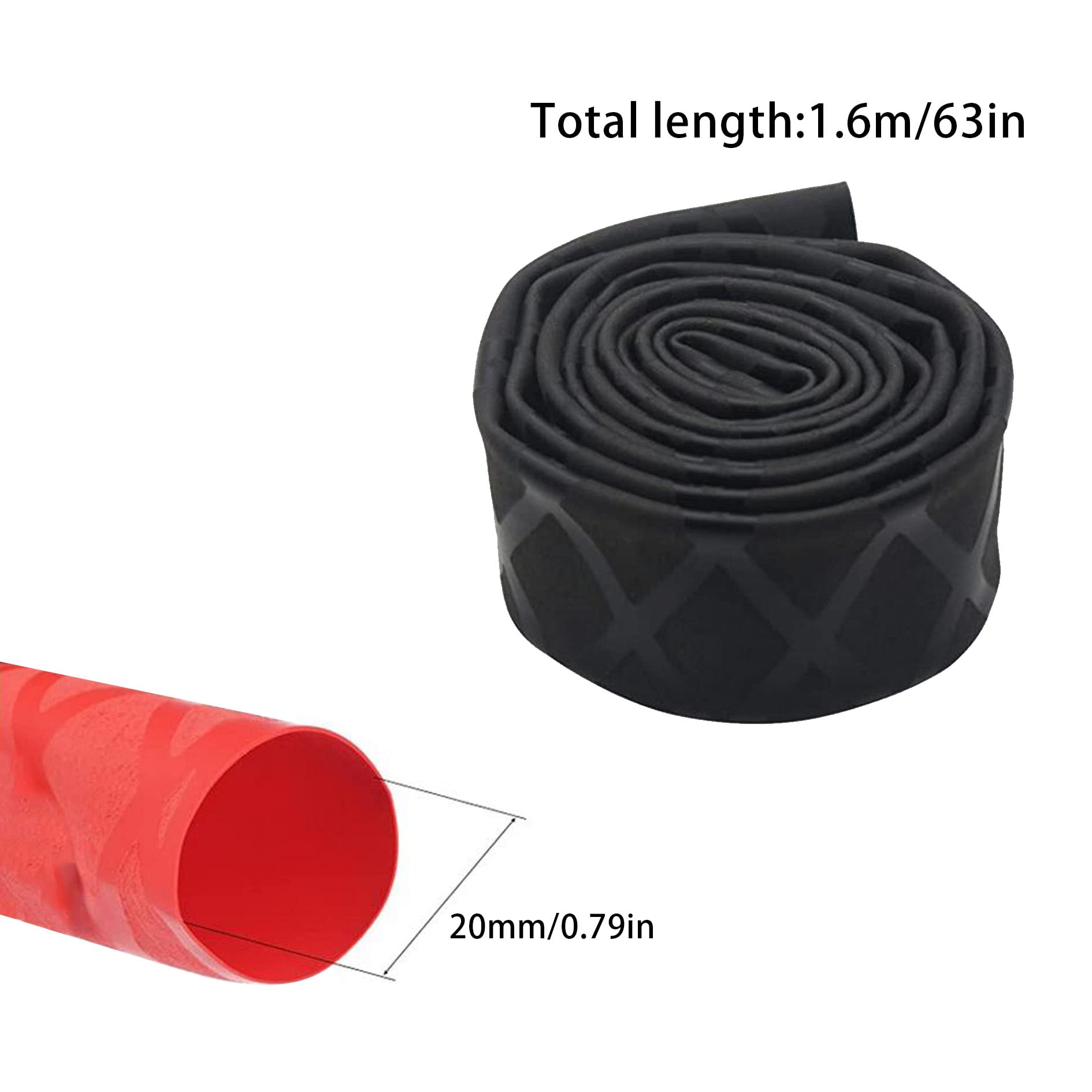 Premium Heat Shrink Tubing for Fishing Rods - 20mm Diameter, 63in Length - Non-Slip Grip Handle with Insulation - Black Waterproof Sleeve for Rod Repair & DIY Projects (Great for Saltwater/Freshwater Fishing, Kayak Rods, Ice Fishing)