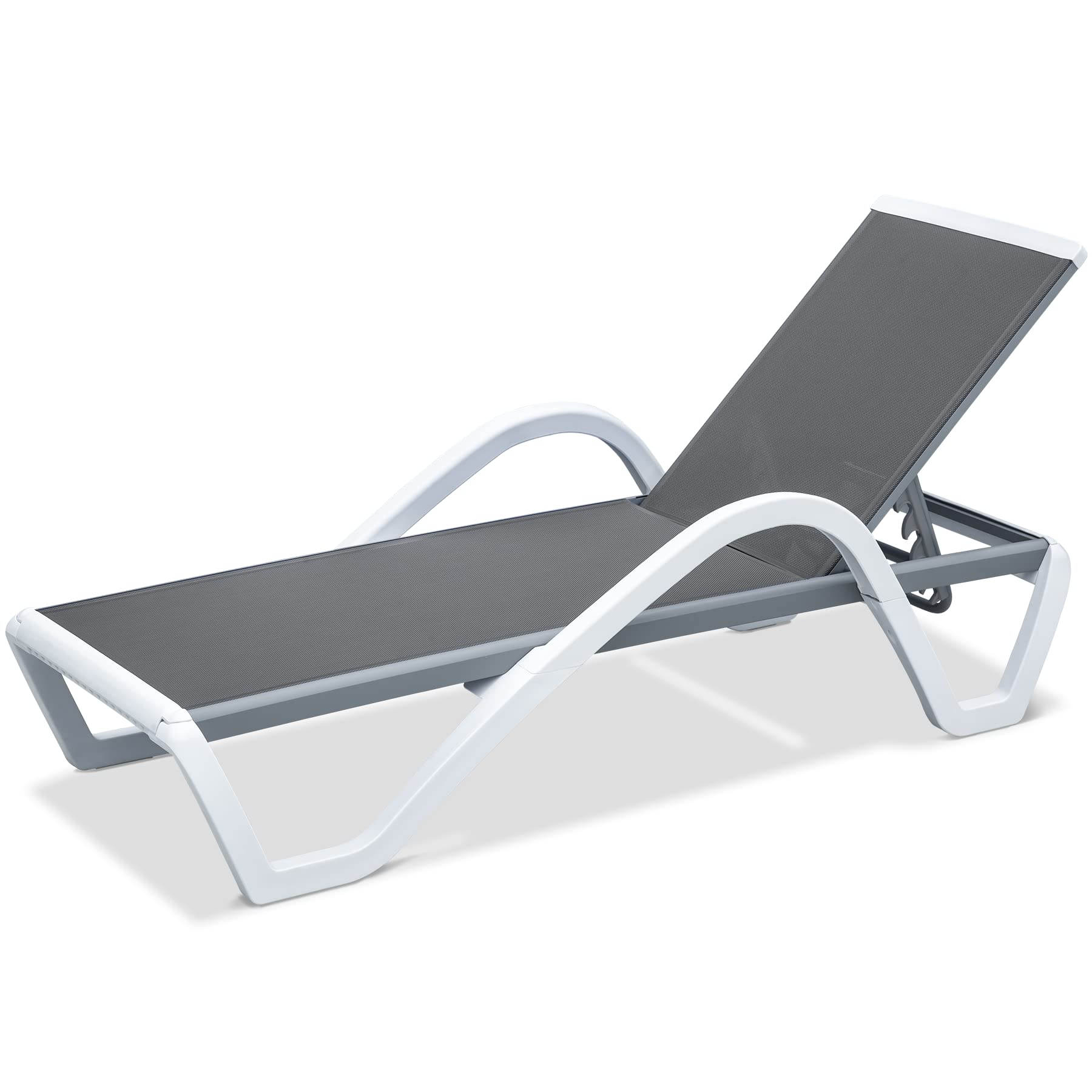 **Domi Patio Chaise Lounge Chair - Adjustable Aluminum Outdoor Pool Lounge with Textilene Fabric, All-Weather Patio Furniture for Deck, Lawn, Garden, Backyard & Poolside Relaxation - Gray**