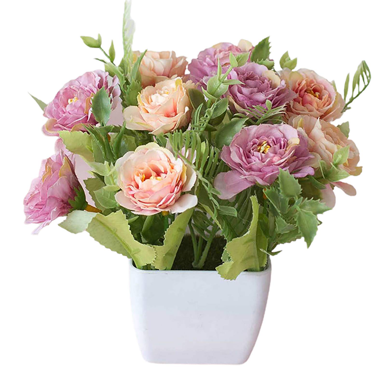 JENPECH Artificial UV Resistant Outdoor Plants - European Style Tea Rose Fake Flower Pot Bonsai for Garden, Table, Room Decor (Rose Red) | Perfect for Patio, Office & Home Decoration