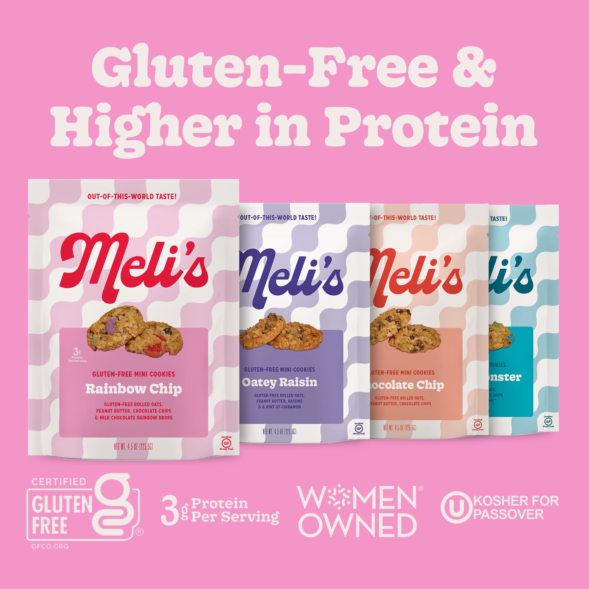 **Meli's Mini Cookies - Gluten Free, Vegan Rainbow Chip Cookies with Milk Chocolate, Peanut Butter & Rolled Oats - Healthy Kids Snacks for School, Lunch Box & Afternoon Treats - 3-Pack Bundle**