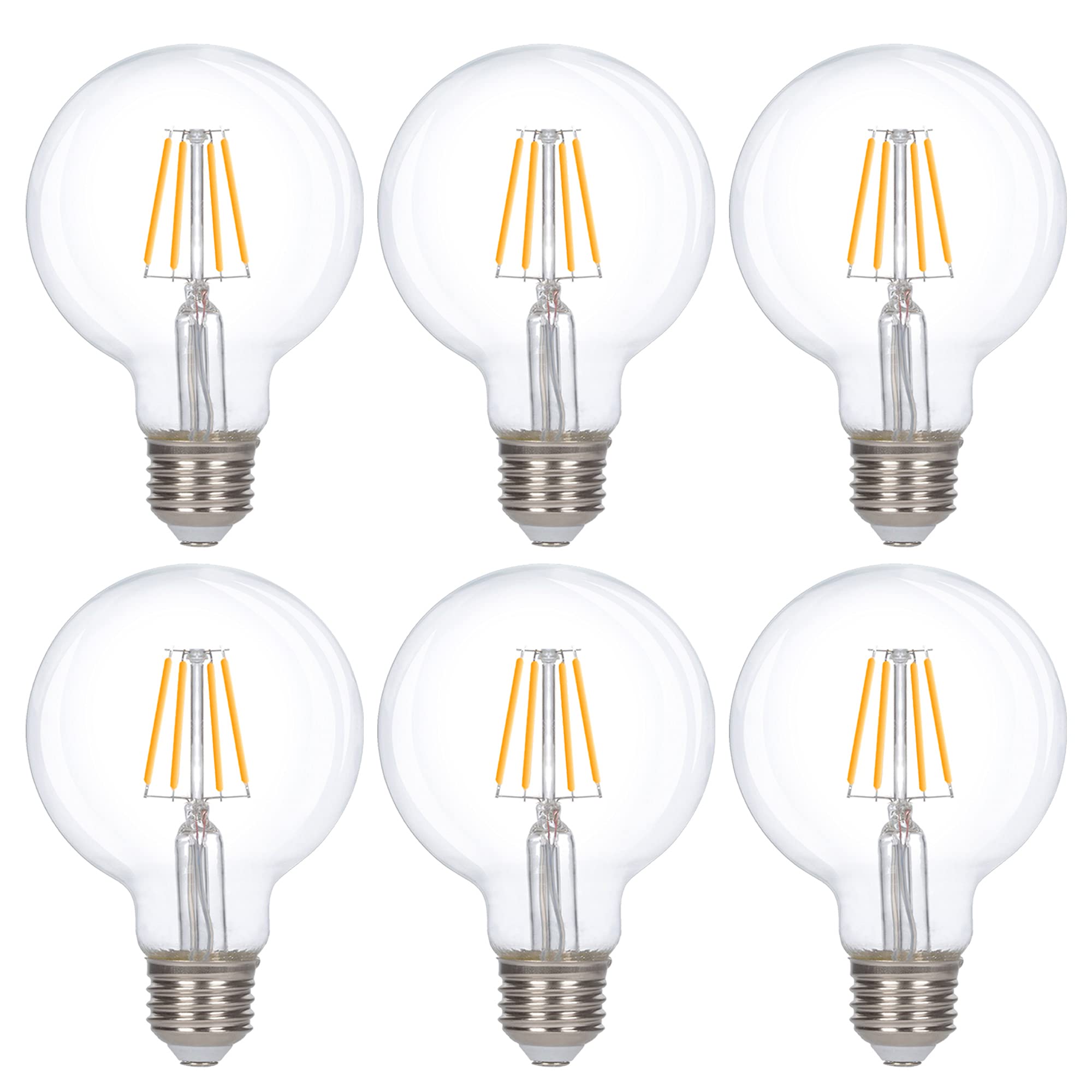 Simba Lighting LED Edison Vintage Vanity Globe Filament G25 (G80) 4W Dimmable 40W Equivalent (6 Pack) - Warm White 2700K, E26 Medium Base, 120V - Energy Saving Light Bulbs for Bathroom Makeup Mirror, Vanity Lighting, Dressing Room & Bedside Lamps - CE & RoHS Certified