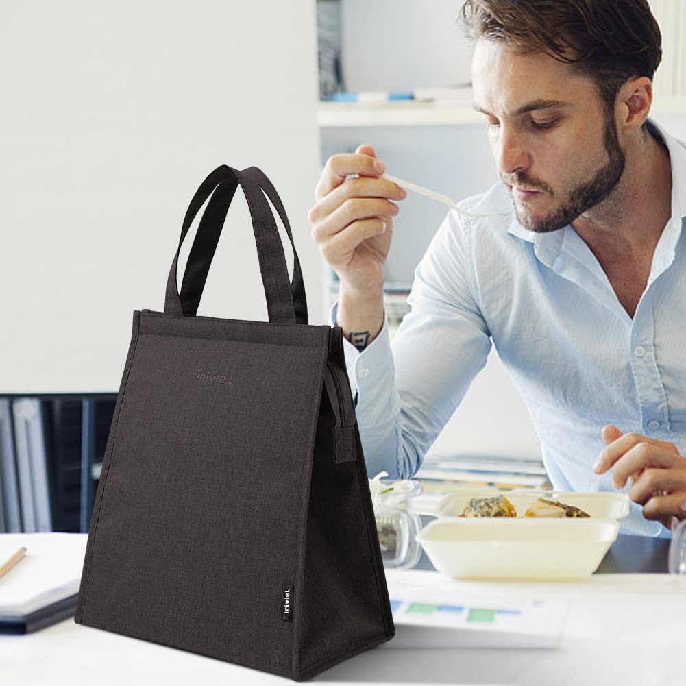 Insulated Reusable Lunch Bag for Men & Women - Black Zippered Tote Lunch Box for Work, School & Outdoor Activities | Eco-Friendly & Leak-Proof Food Container