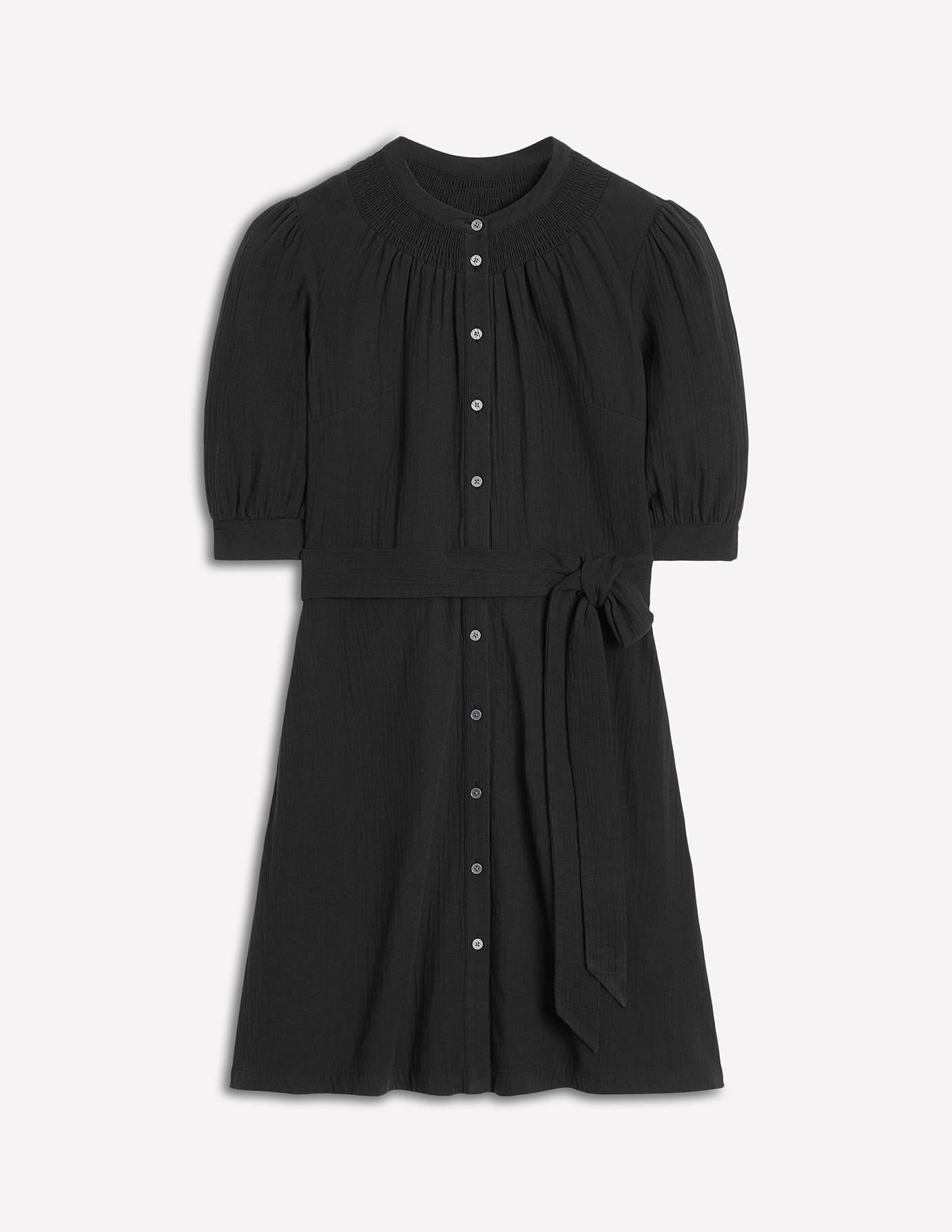 Ada Double Cloth Short Sleeve Dress for Women - Black | Casual Summer Dress for Outing, Dating & Vacation