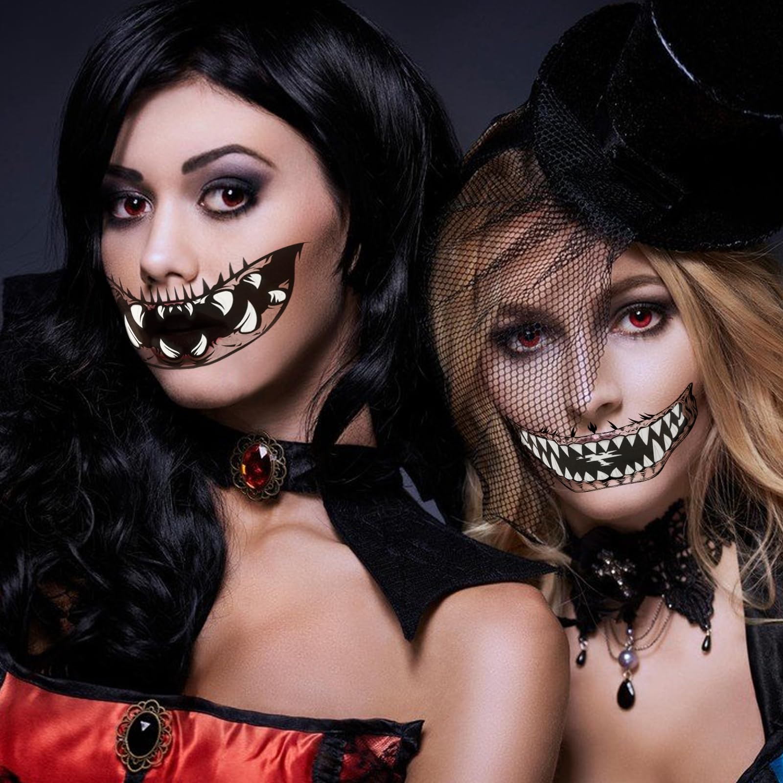 Halloween Face Tattoos & Fake Skeleton Stickers - Vampire Costume Accessories for Women & Men, Skull Temporary Tattoos & Zombie Makeup Kit for Adults & Kids - Perfect for Halloween Parties, Cosplay, Costume Contests & Spooky Decorations
