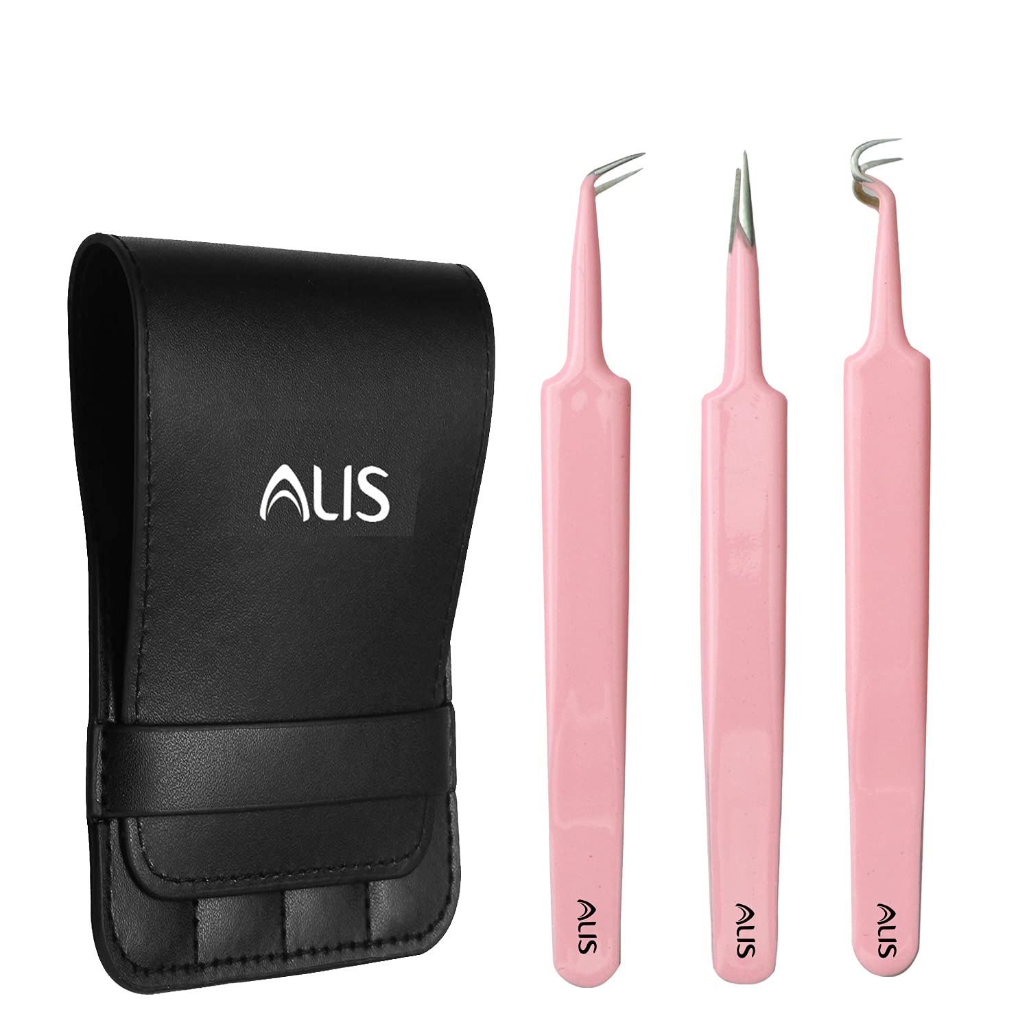 Professional Blackhead Tweezers & Pimple Popper Tool - Curved Bend Head Acne Remover, Facial Cleansing Kit for Blackhead Extraction & Skin Care (3-Piece Pink Set) | Perfect for Home Spa, Acne Treatment & Beauty Routine