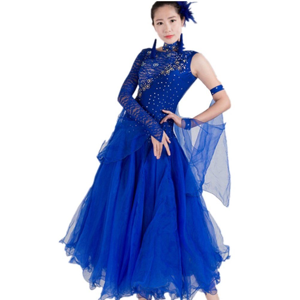Elegant Women's Modern Waltz Tango Smooth Ballroom Dance Dress - Standard Competition Gown (Blue, Size M) for Professional Dancers & Social Events