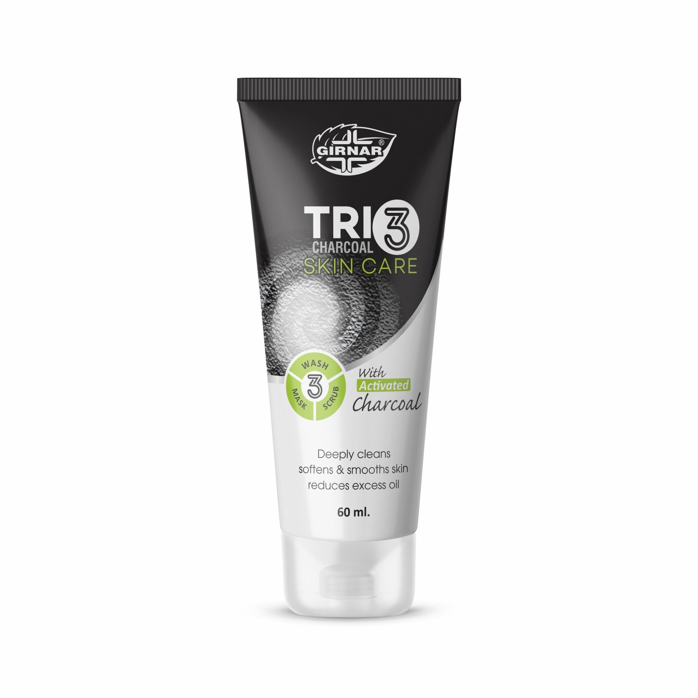 Girnar Trio Charcoal Face Wash - Deep Cleansing & Detoxifying for Clear Skin | 60ml x 3 | Perfect for Daily Skincare Routine