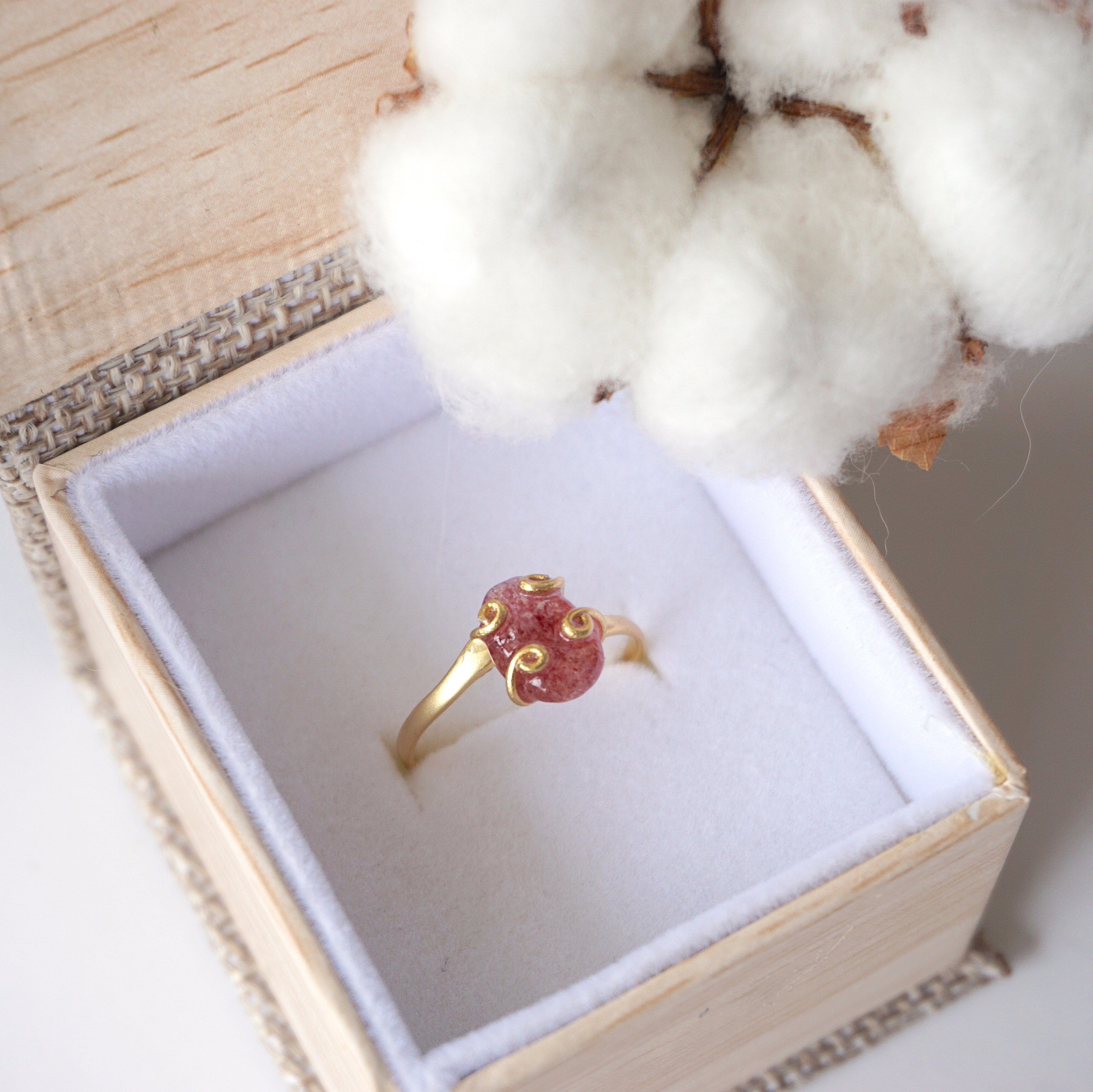 Strawberry Quartz Adjustable Ring 14k Gold Filled - Elegant Jewelry for Women, Perfect for Everyday Wear, Gifts & Special Occasions