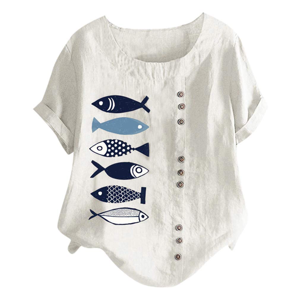 Stylish Printed Plus Size Women's Loose Blouse Tunic - Button Down O-Neck Casual Top for Work & Weekend Outfits | Comfortable Flowy Shirt for Everyday Wear