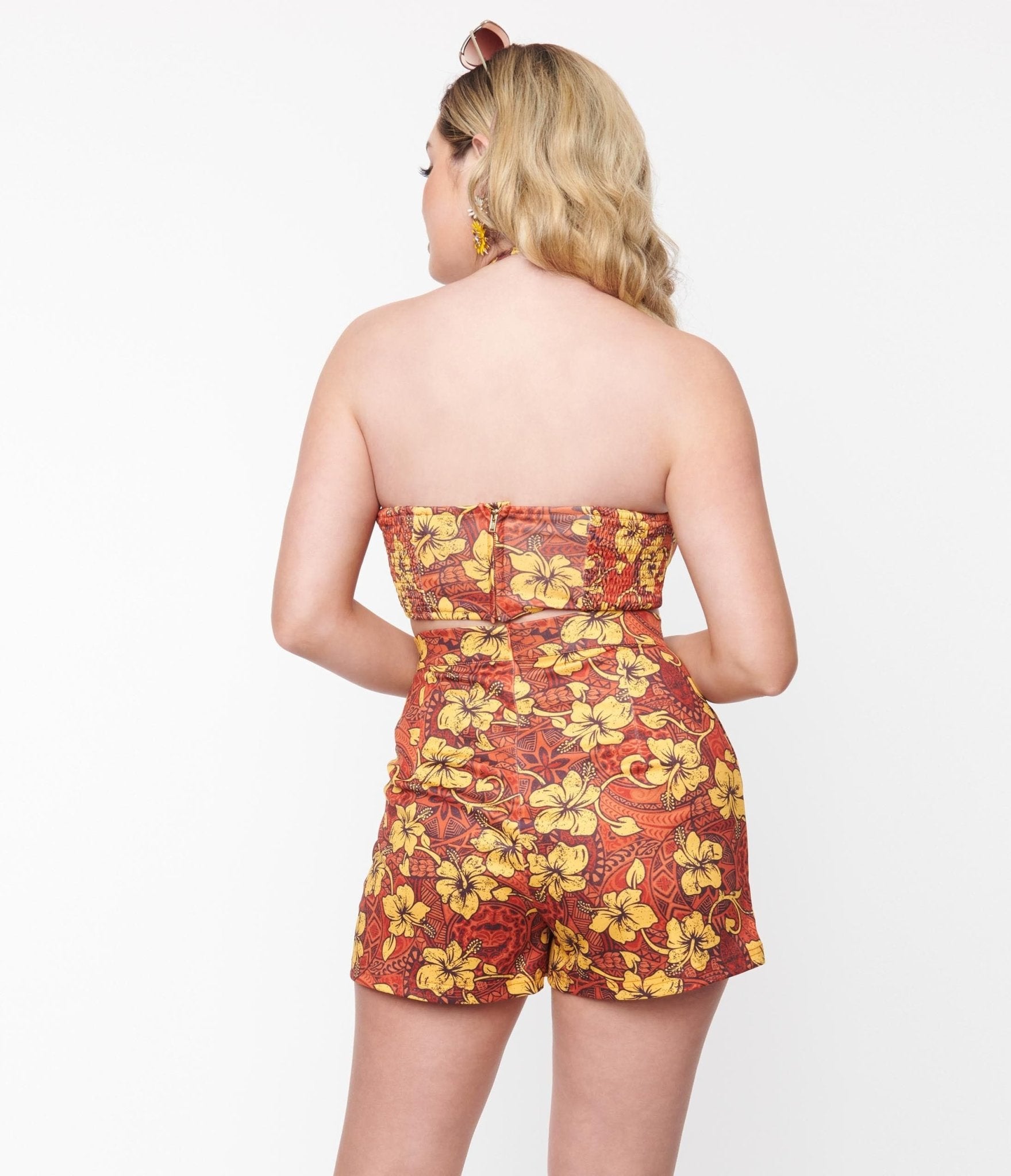 Orange & Yellow Tropical Floral Mimosa Tube Top - Women's Summer Beachwear for Vacation, Pool Party & Festival Outfits