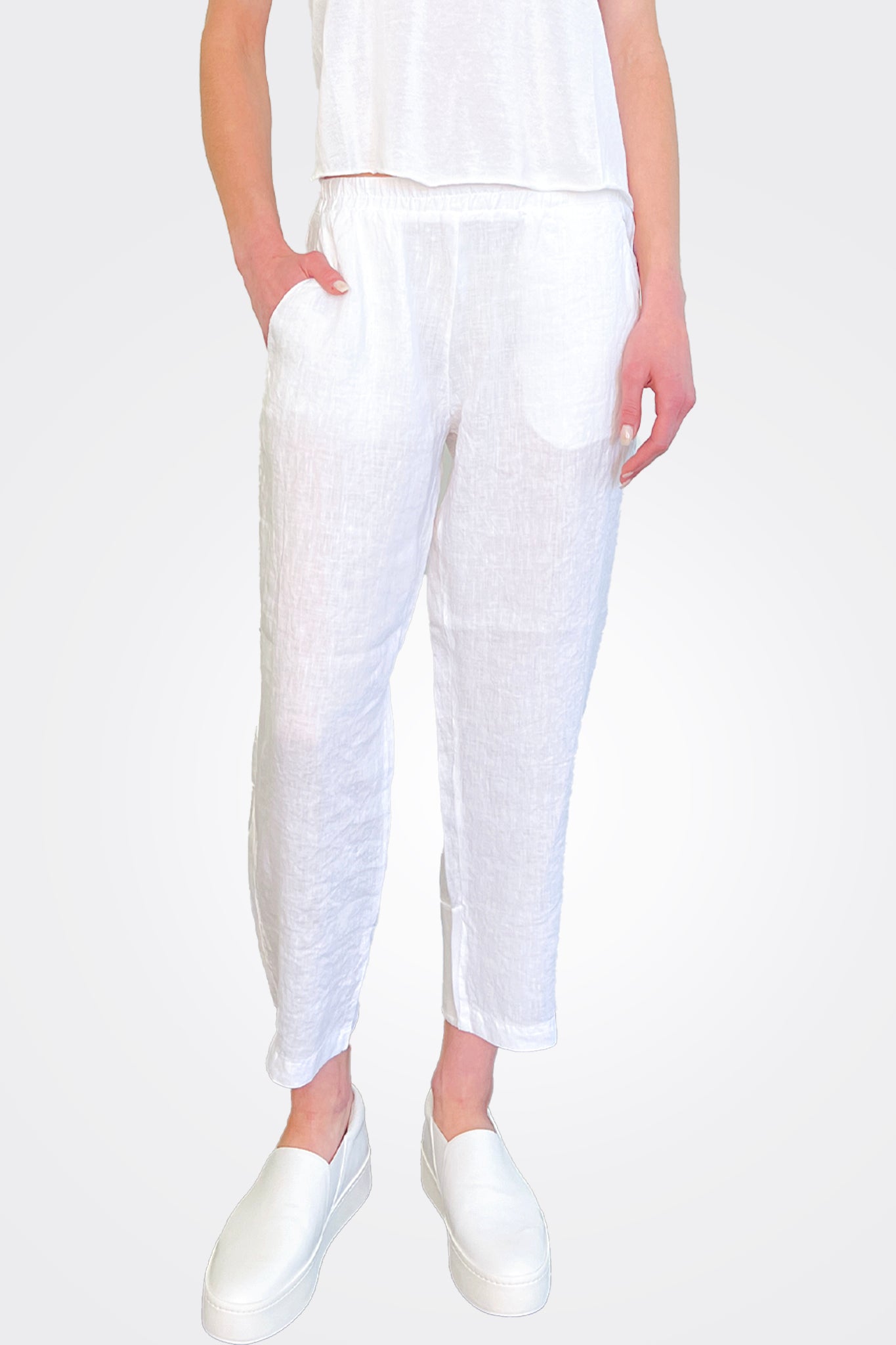Women's White Cropped Ankle Pants - High Waisted Slim Fit Work Pants for Office, Business Casual & Spring Outfits