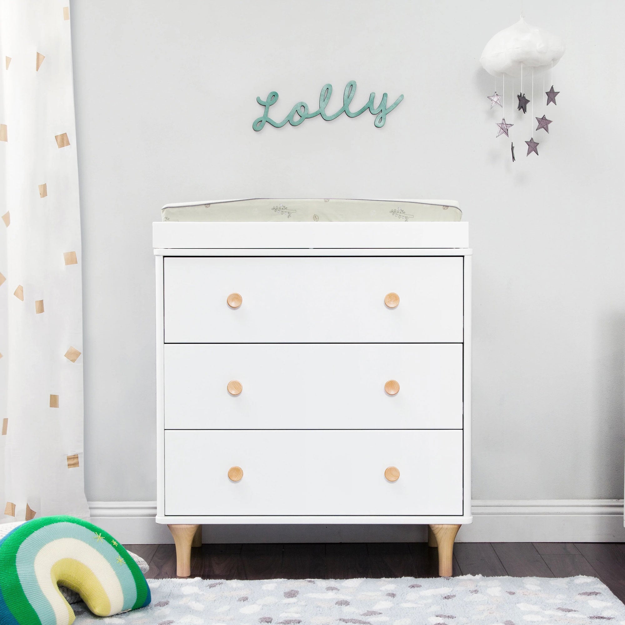 Lolly 3-Drawer Baby Changing Dresser with Removable Changing Tray - Nursery Storage Solution for Diapers, Clothes & Baby Essentials