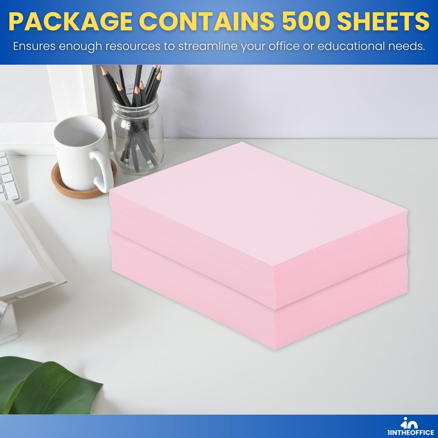 1InTheOffice Pink Copy Paper - 500 Sheets, 8.5