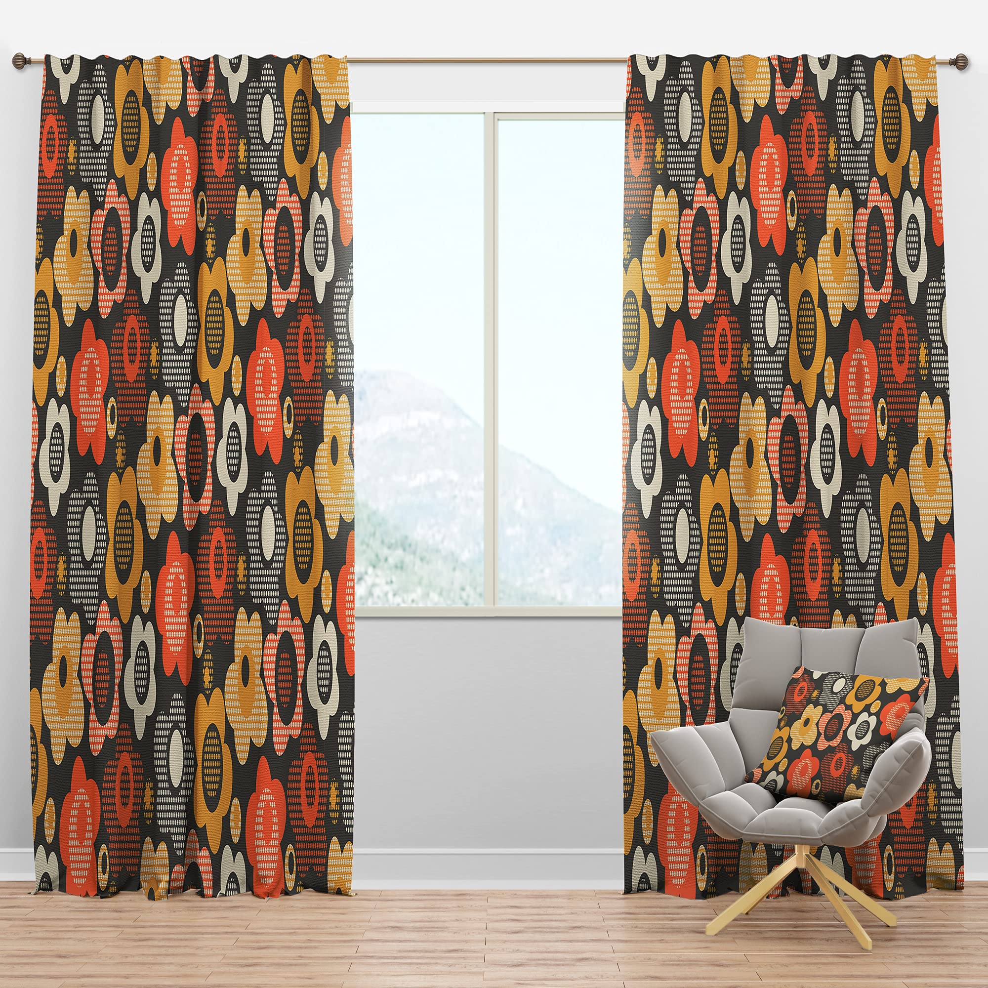 DesignQ Blackout Curtains 'Retro Floral Pattern VII' - Thermal Insulated Bedroom & Living Room Curtains - Single Panel 52x120 Inches - Perfect for Light Blocking, Privacy & Energy Efficiency