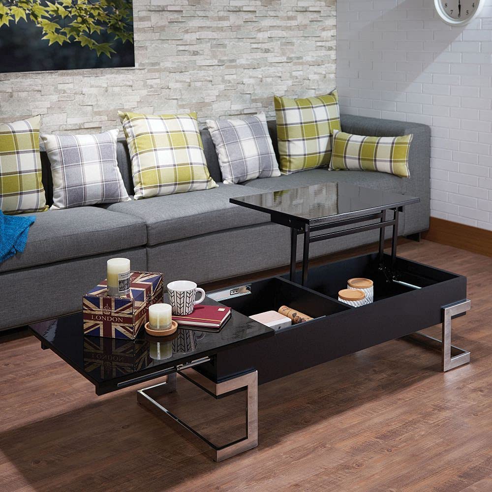 TITA-DONG Modern Black & Chrome Coffee Table 81855 - Stylish Living Room Centerpiece for Small Spaces & Apartments