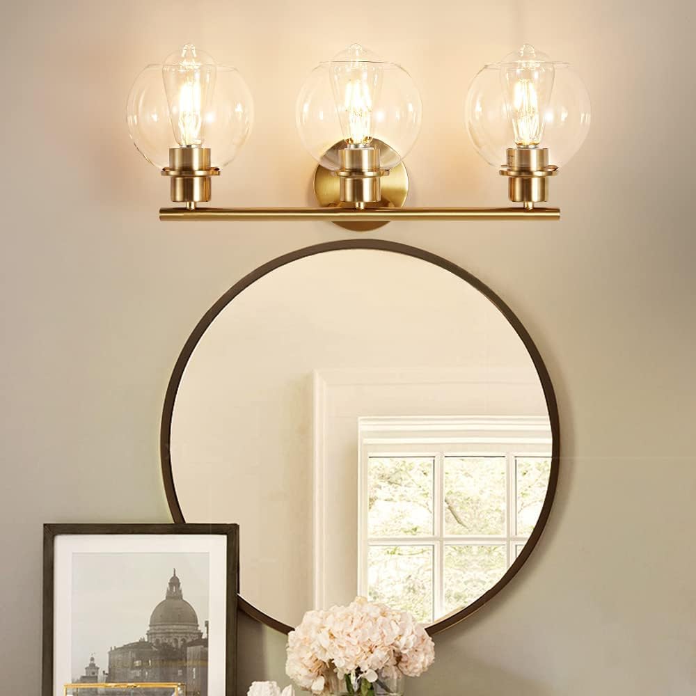 3-Light Modern Gold Bathroom Vanity Light with Clear Glass Shade - 22 Inch Wall Sconce for Mirror Lighting | Perfect for Bathroom, Powder Room and Dressing Area Illumination