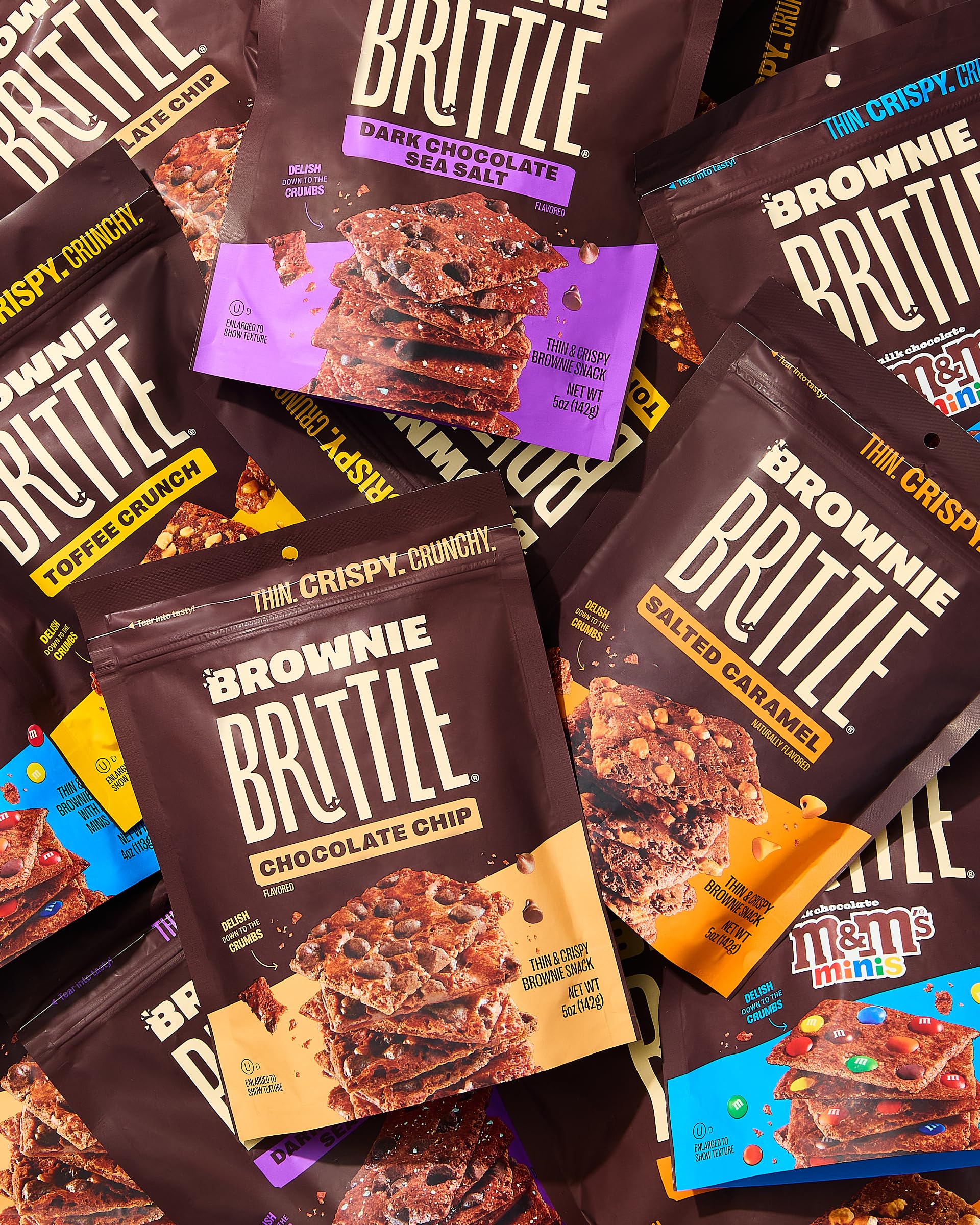 Brownie Brittle - Chocolate Chip & Salted Caramel Thin Crispy Cookies (20 Pack, 1 oz) | Gourmet Brownie Bites for Parties, Gifts & Dessert | Sweet Snack for Office, School & Movie Nights