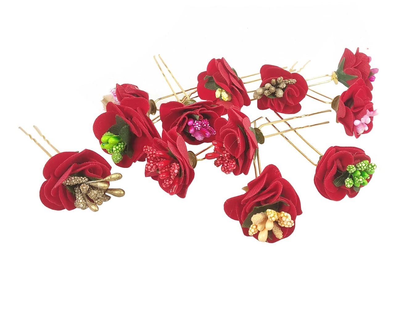 12Pcs Rose Flower Hair Pins Set - 9cm Rhinestone Pearl U-Shaped Bridal Hair Clips for Women & Girls - Perfect for Weddings, Prom, Parties & Salon Styling