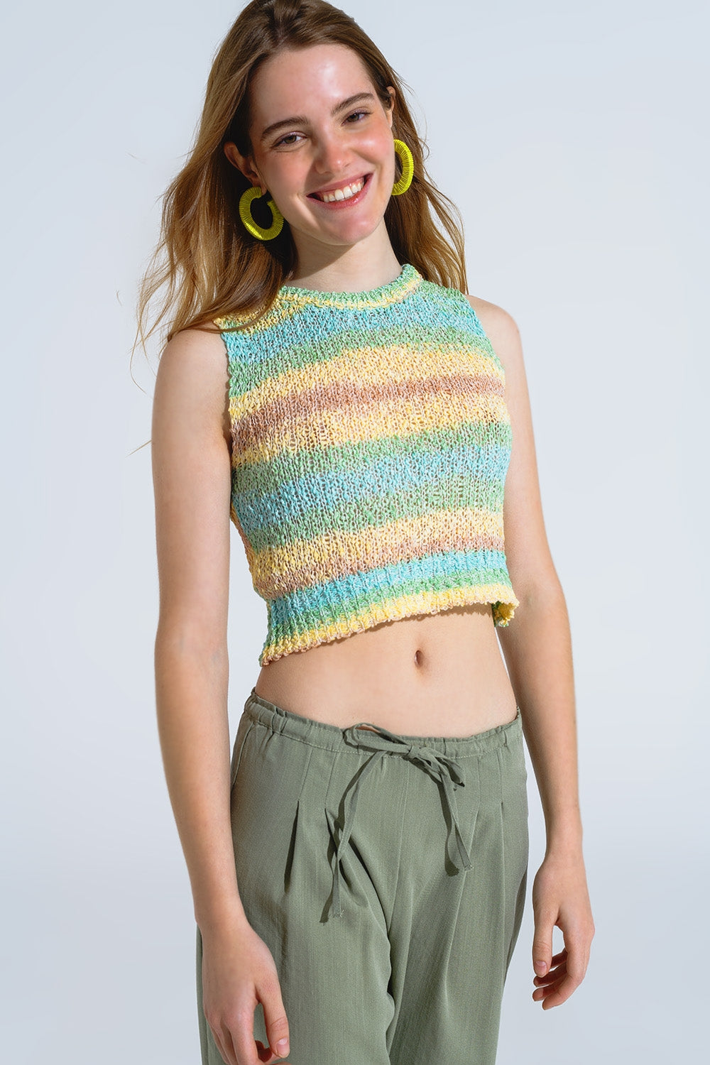 Striped Multicolor Knit Sleeveless Pullover with Crew Neck - Perfect for Casual Outfits, Layering & Summer Fashion