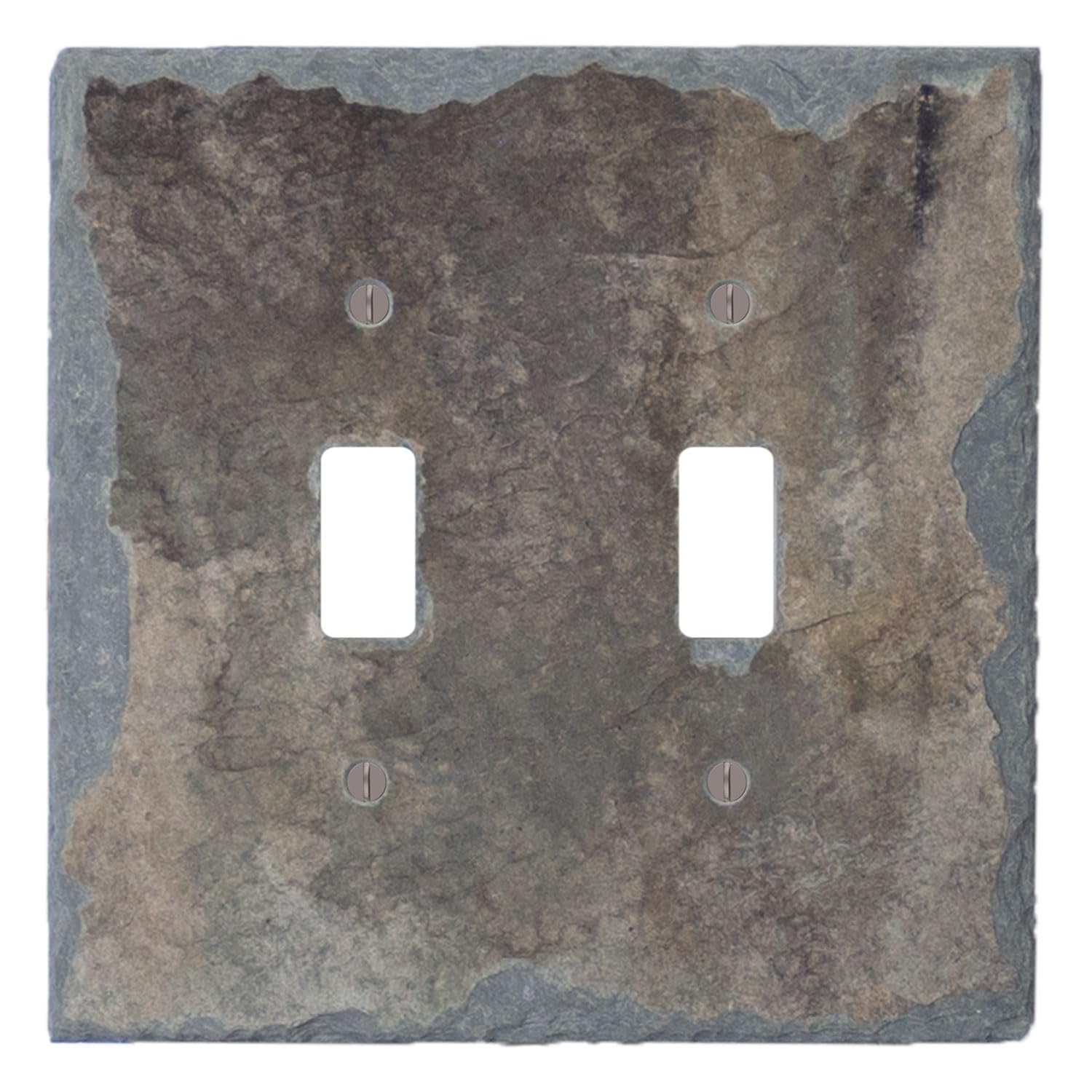 Decorative Recycled Vermont Slate Electrical Switch Plate - 2 Gang Double Toggle Light Switch Cover (5” x 5”) - Natural Earth Tone Wall Outlet Faceplate for Living Room, Bedroom & Office Decor