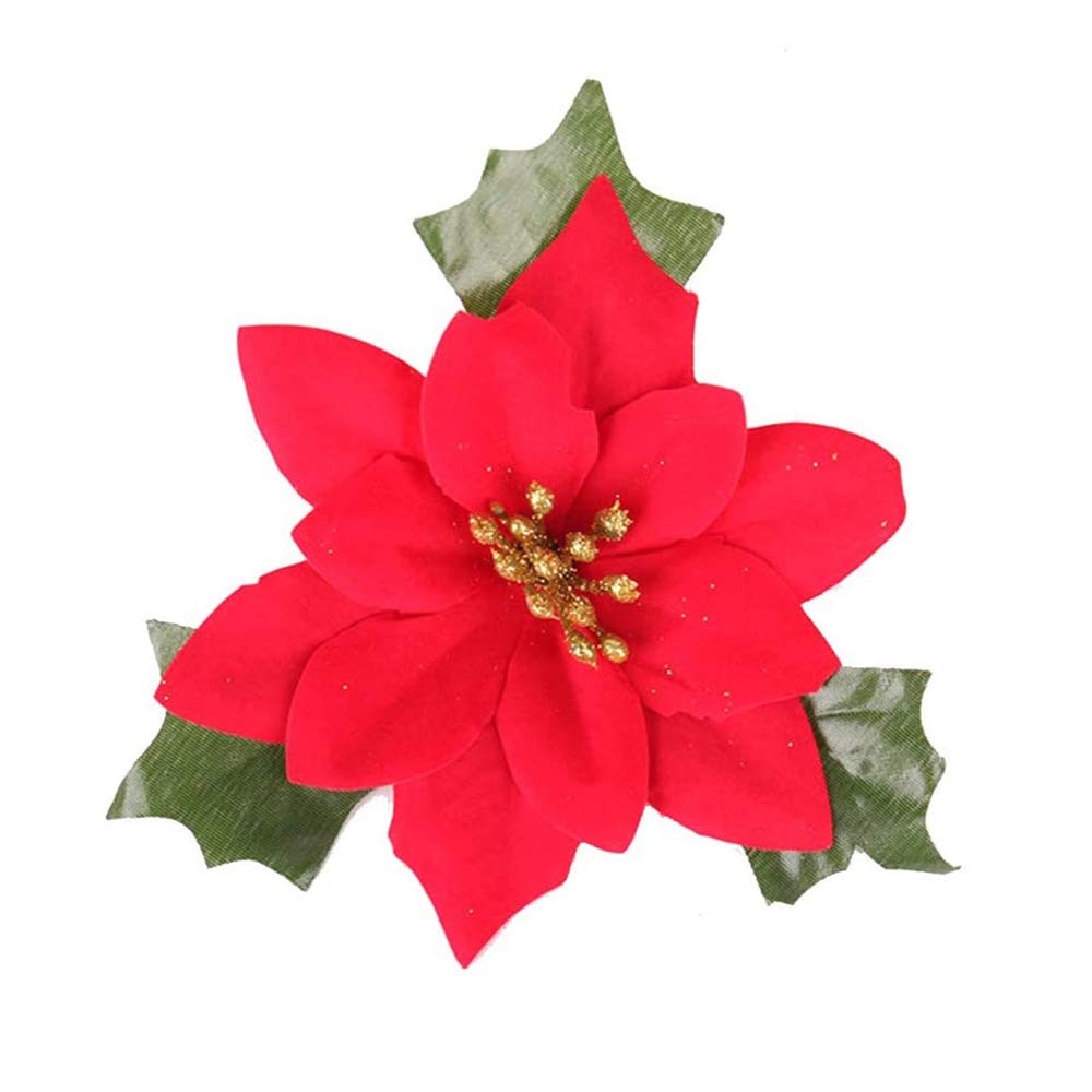 10 PCS 5 Inch Red Poinsettia Artificial Flowers for Christmas Decorations - Wedding Party Tree Wreath Ornaments & DIY Crafts - Perfect for Holiday Home Decor, Centerpieces, and Festive Gift Wrapping
