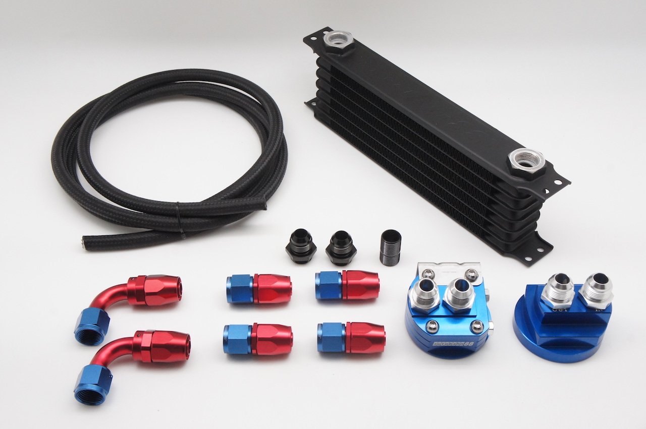 Autobahn88 Universal 7-Row Oil Cooler Combo Kit with Relocation Adapter & 10ft Braided Hose - Ideal for High-Performance & Racing Vehicles