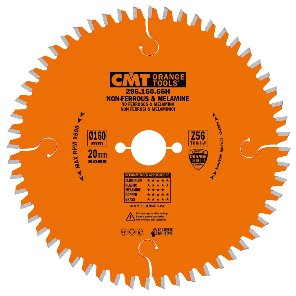 CMT 296.160.56H Non-Ferrous Metal, PVC & Melamine Cutting Blade - 160mm (6-5/16-Inch) 56 Teeth TCG Grind with 20mm Bore - Perfect for Woodworking, Plastic Cutting & DIY Projects