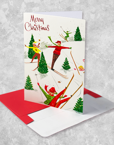15 Count Boxed Christmas Skiing Greeting Cards - Perfect for Holiday Wishes, Winter Sports Lovers & Festive Season