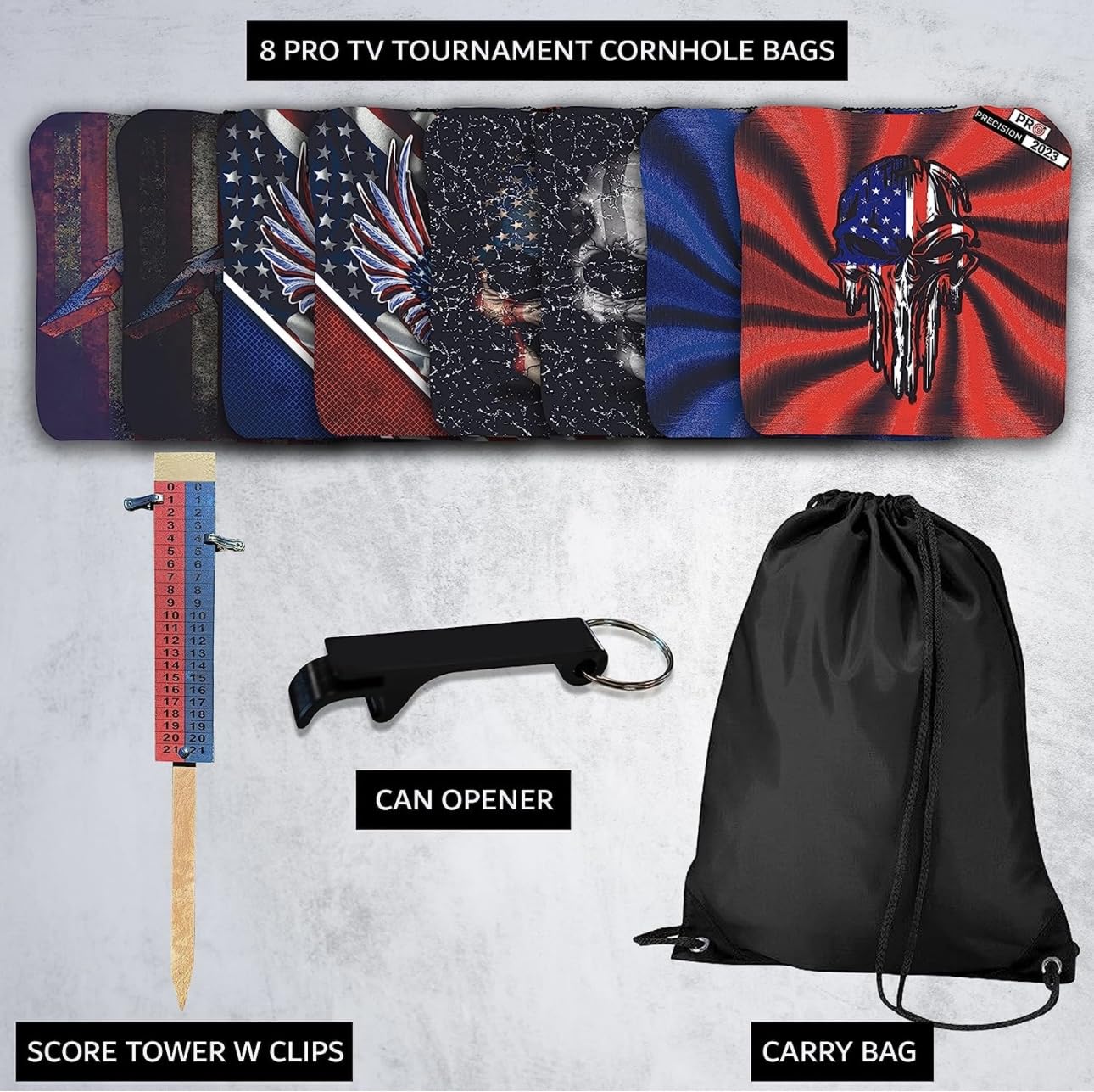 BackYardGamesUSA Professional Cornhole Bags Set of 8 - Regulation Tournament Cornhole Bean Bags with Slick & Stick Technology for Outdoor Games, Tailgating, and Backyard Parties