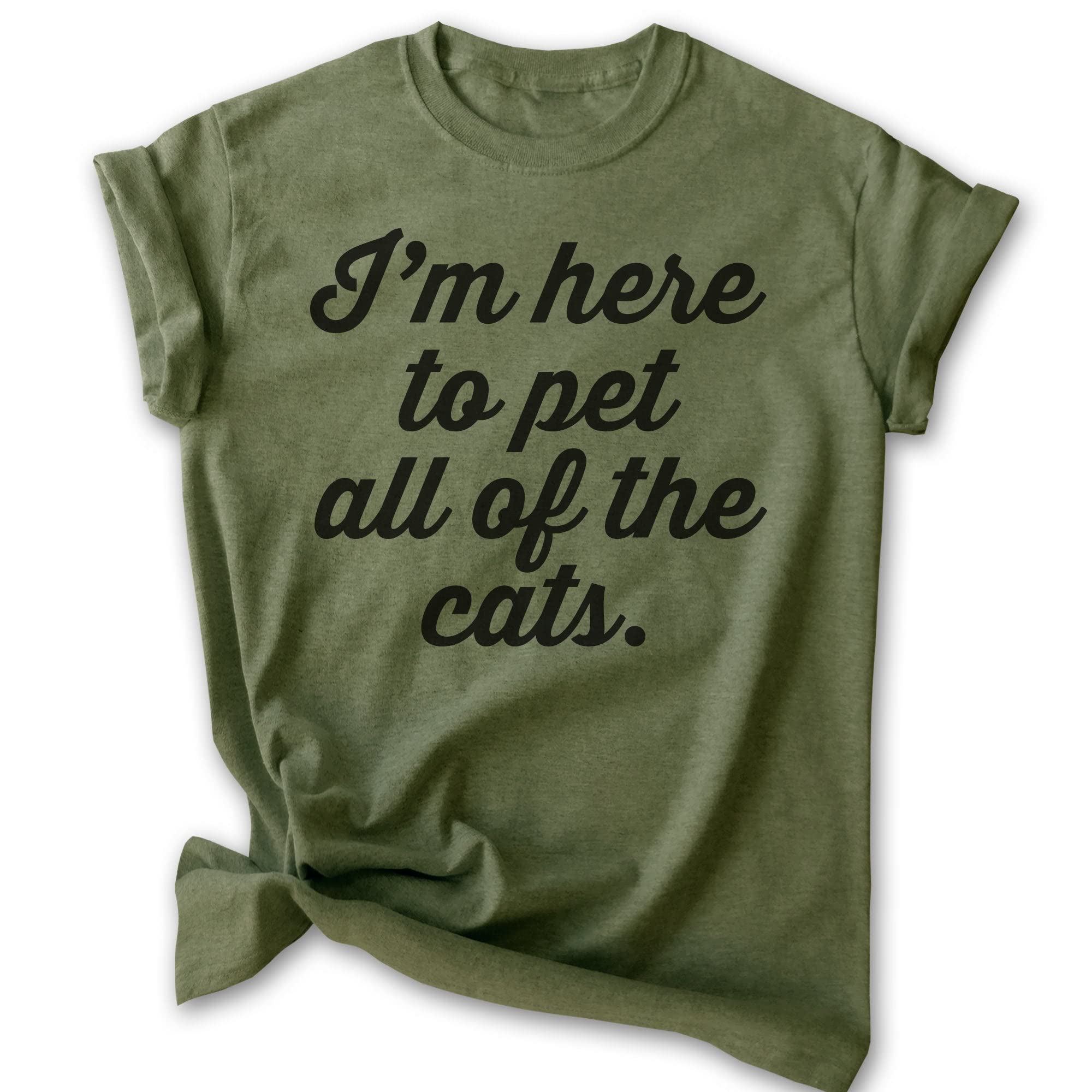 EVERTREE CLOTHING 'I'm Here to Pet All The Cats' Graphic T-Shirt - Unisex Cat Lover Tee for Women & Men - Funny Cat-Themed Casual Wear for Cat Enthusiasts, Pet Owners & Animal Lovers - Perfect for Daily Wear, Gifts & Cat-Themed Events