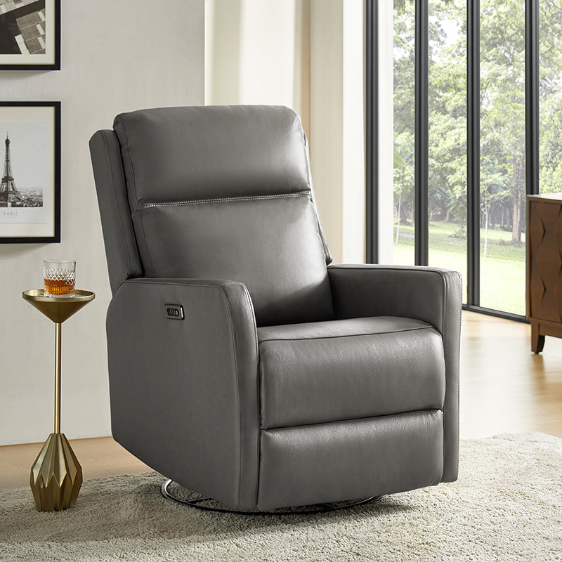 Paula Transitional Power Recliner with USB Charging Ports - Modern Electric Reclining Chair with Lumbar Support for Living Room, Home Theater & Office - Comfortable Leather Lounge Chair with Power Headrest & Cup Holder