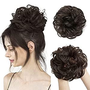BLUSHIA 1PCS Messy Bun Hair Extension with Elastic Band - Synthetic Hair Scrunchies for Women & Girls (Brown) - Perfect for Quick Hairstyles, Parties, and Everyday Wear