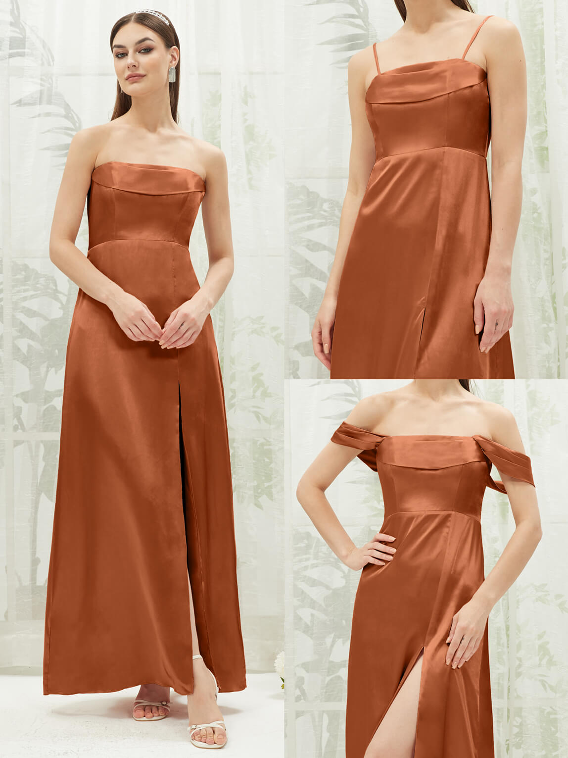 Cooper Satin Convertible Slit Floor-Length Bridesmaid Dresses - Elegant Formal Gowns for Weddings, Prom & Special Occasions