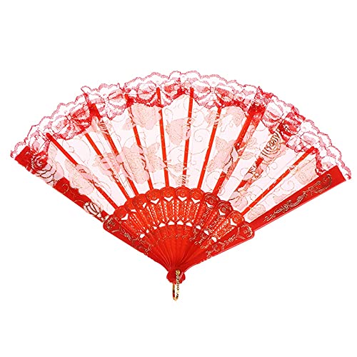 Elegant Chinese Silk Folding Fan - Handheld Spanish Style Floral Design for Wedding, Dance & Party Decor - Red Decorative Hand Fan for Performances, Home Décor & Cultural Events