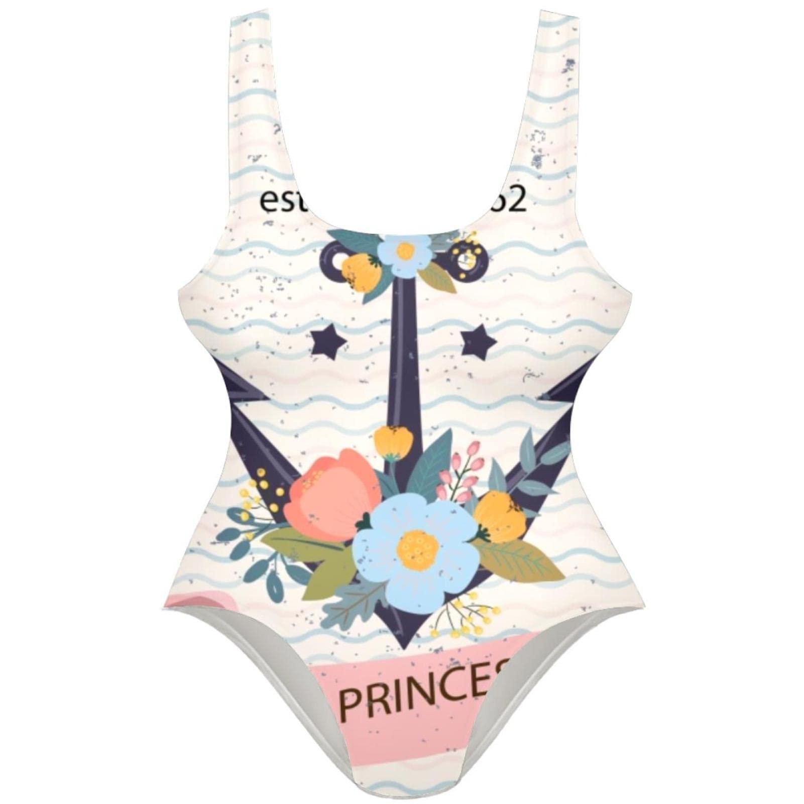 Women's One Piece Swimsuit - Watercolor Roses Print U Back Bikini Swimwear for Beach, Pool & Vacation | Anchor Brand