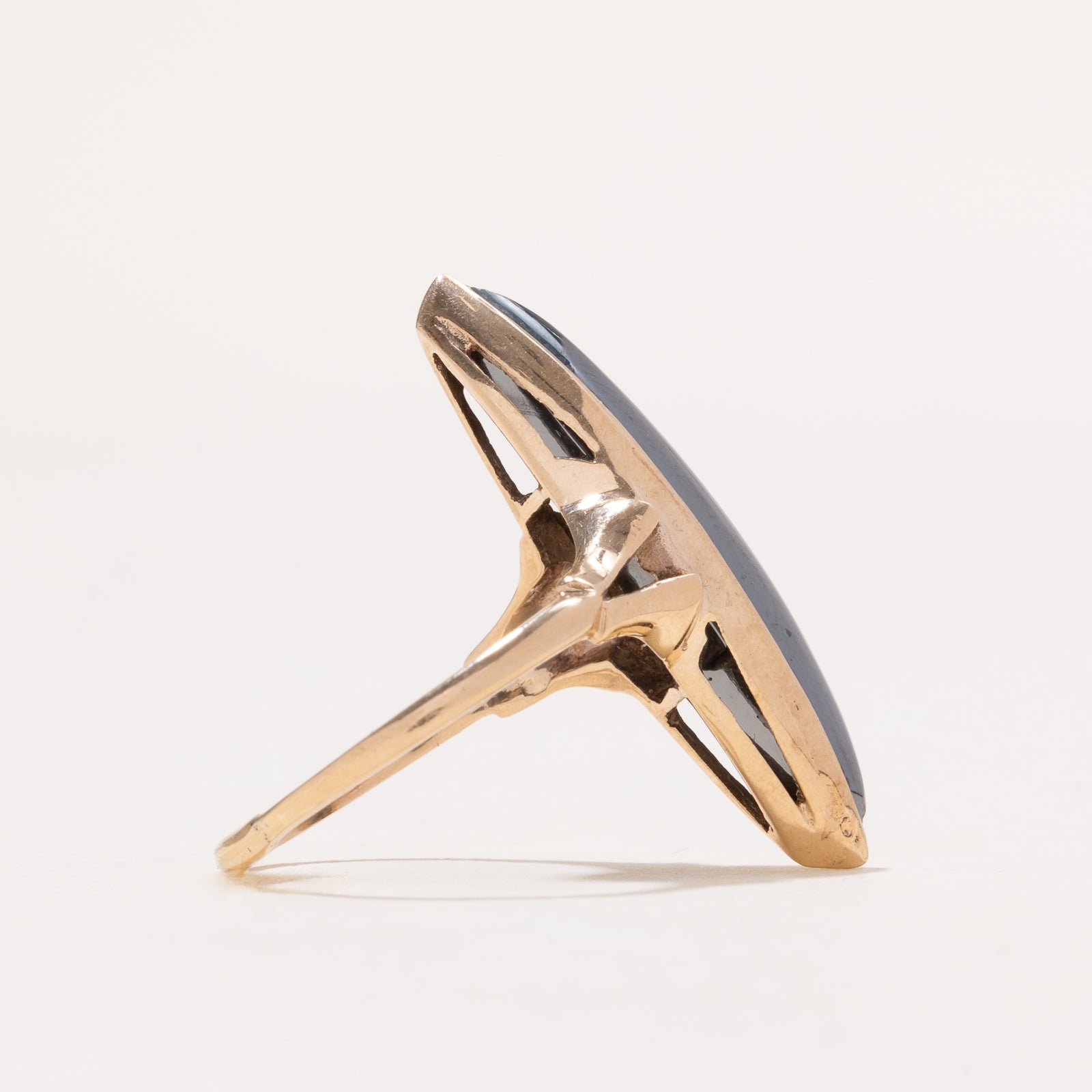 6.50ct Hematite Navette Ring Size 8.5 - Elegant Gothic Jewelry for Women, Perfect for Evening Parties & Special Occasions