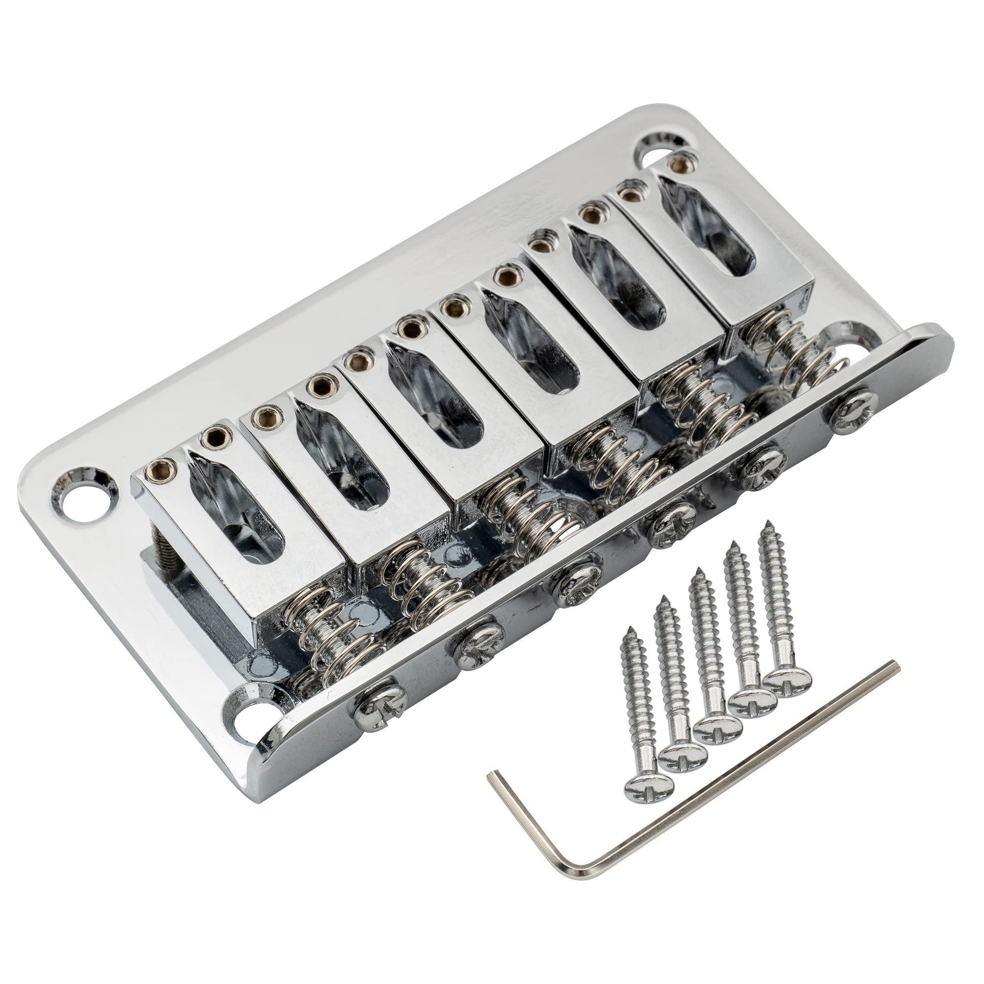 Musiclily 52.5mm Fixed Hardtail Bridge for 6-String Fender Strat Tele Electric Guitar - Chrome Plated Steel Replacement Part - Perfect for Guitar Repair & Upgrade