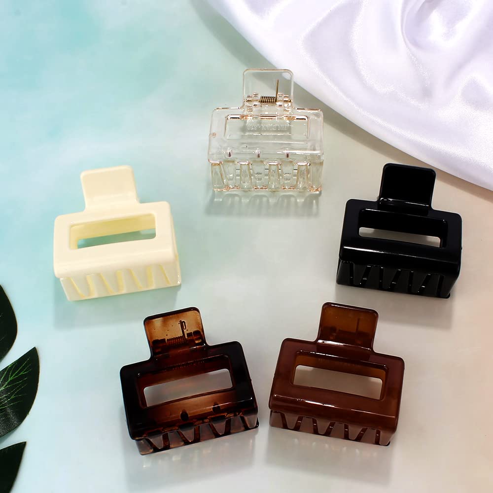 5-Piece Square Hair Clips Set - Mini Acrylic Non-Slip Claw Clips for Short, Thin & Medium Hair - Hair Accessories for Women & Girls - Perfect for School, Work & Everyday Styling