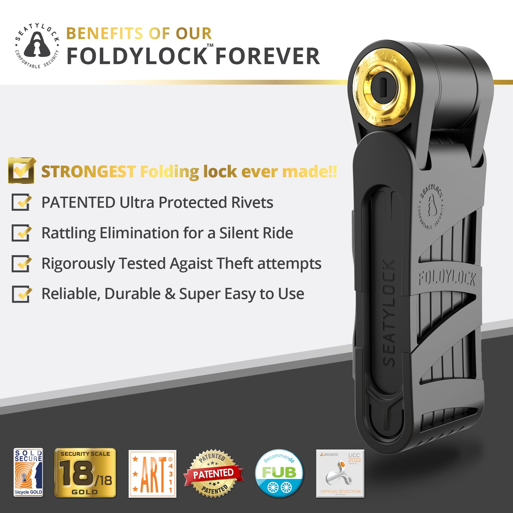 FoldyLock Forever Folding Bike Lock - High Security Sold Secure Gold Rated Bicycle Lock - Heavy Duty Anti-Theft Smart Guard with Keys (90cm/35.4in) - Perfect for Urban Commuting, Cycling Tours & Bike Parking