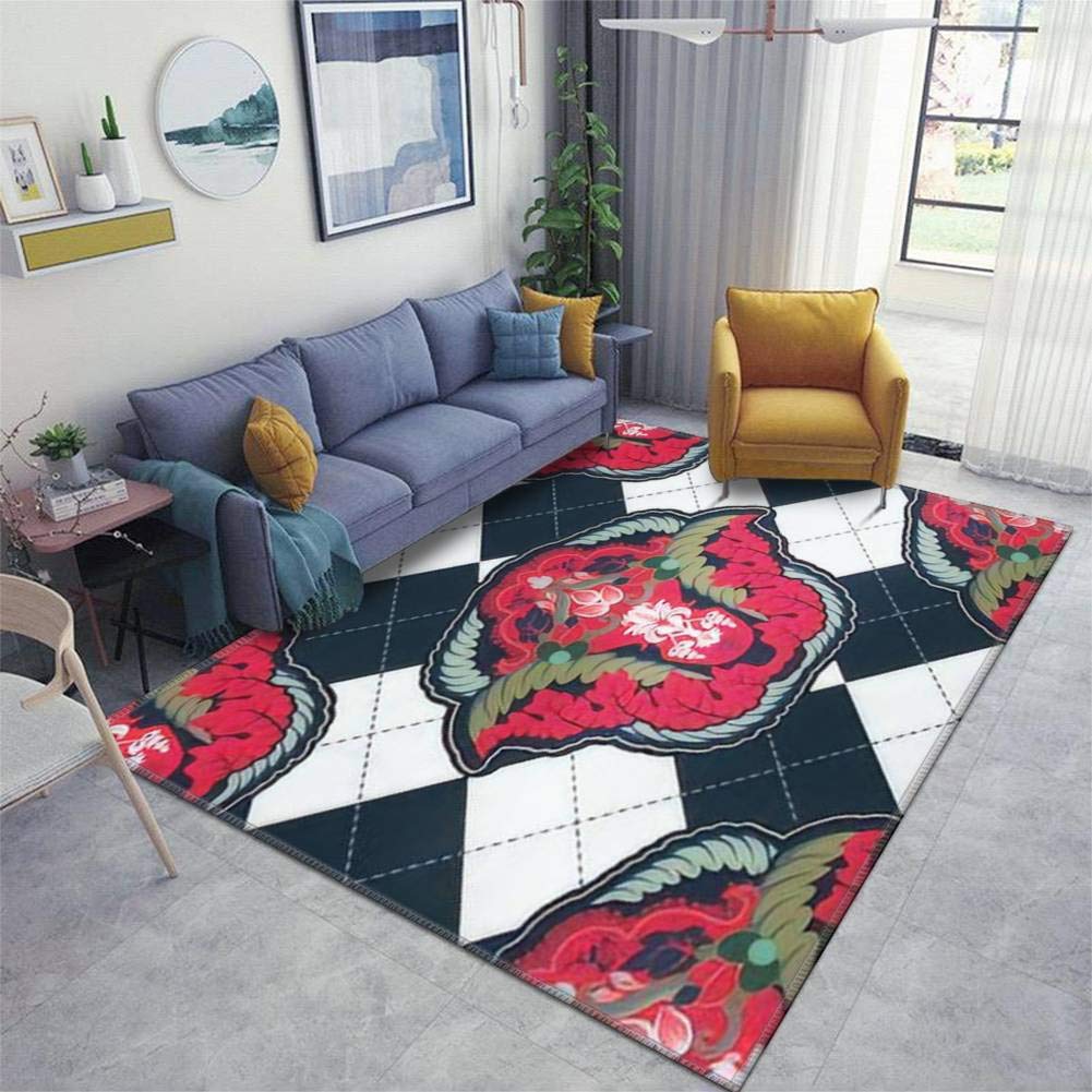 Non-Slip Black and White Square Pattern Area Rug - Soft Indoor/Outdoor Floor Mat for Living Room, Nursery, Yoga & Entryway - Machine Washable Home Decor Carpet