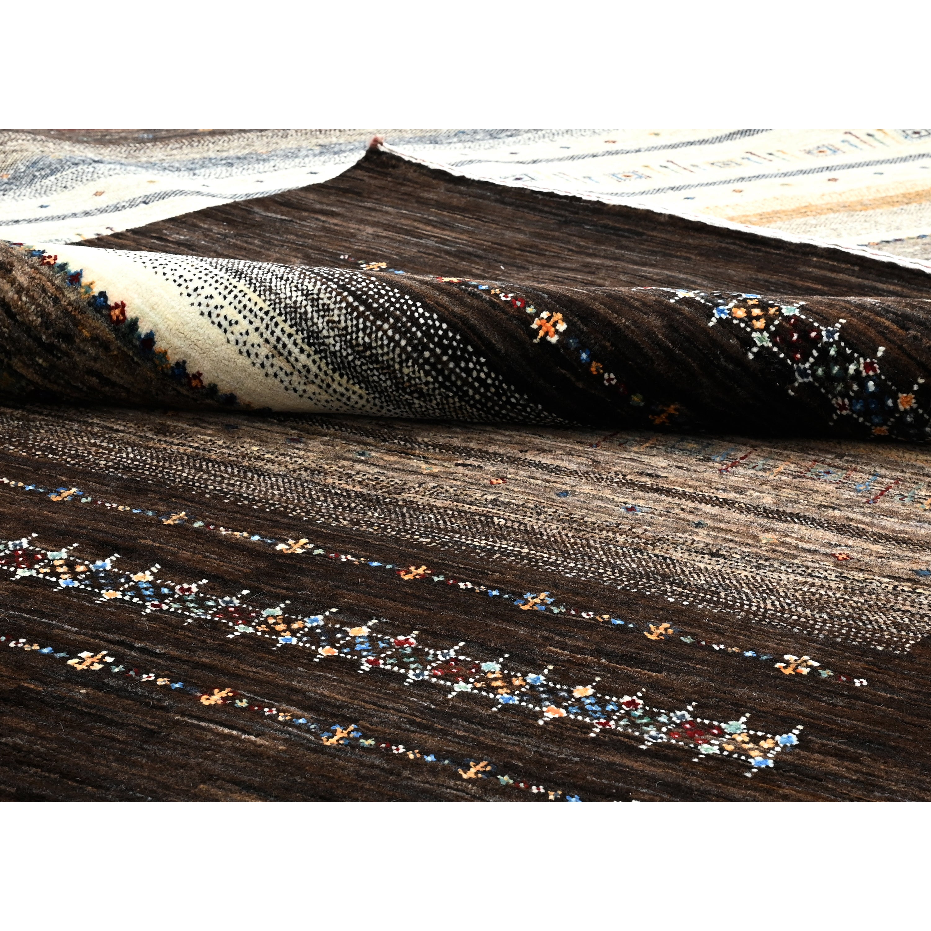 Handmade Brown Traditional Gabbeh Wool Rug 8'7