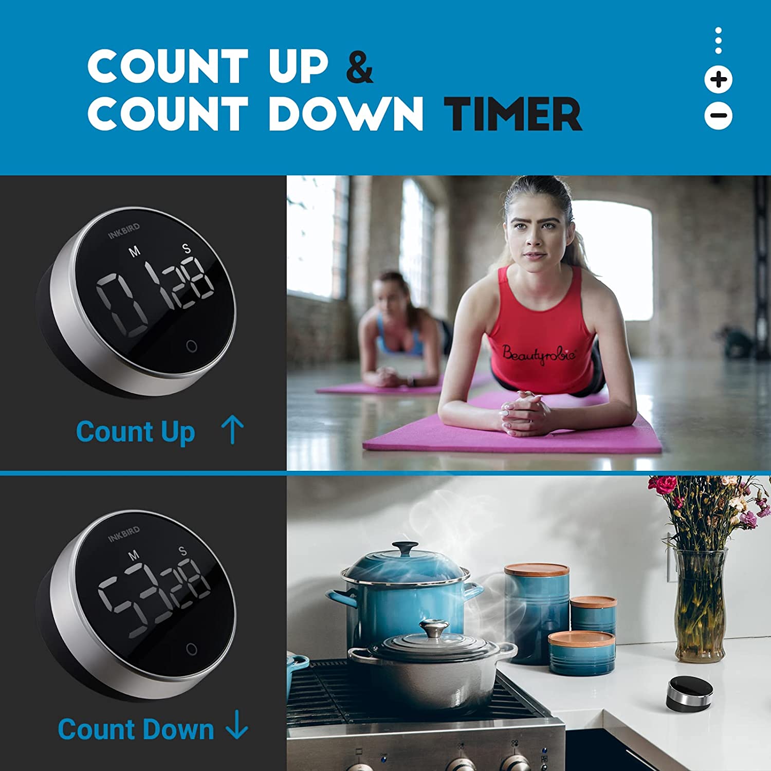 Digital Kitchen Timer IDT 01 - Countdown & Alarm Cooking Timer for Baking, Grilling, and Meal Prep | Magnetic Back & Large Display