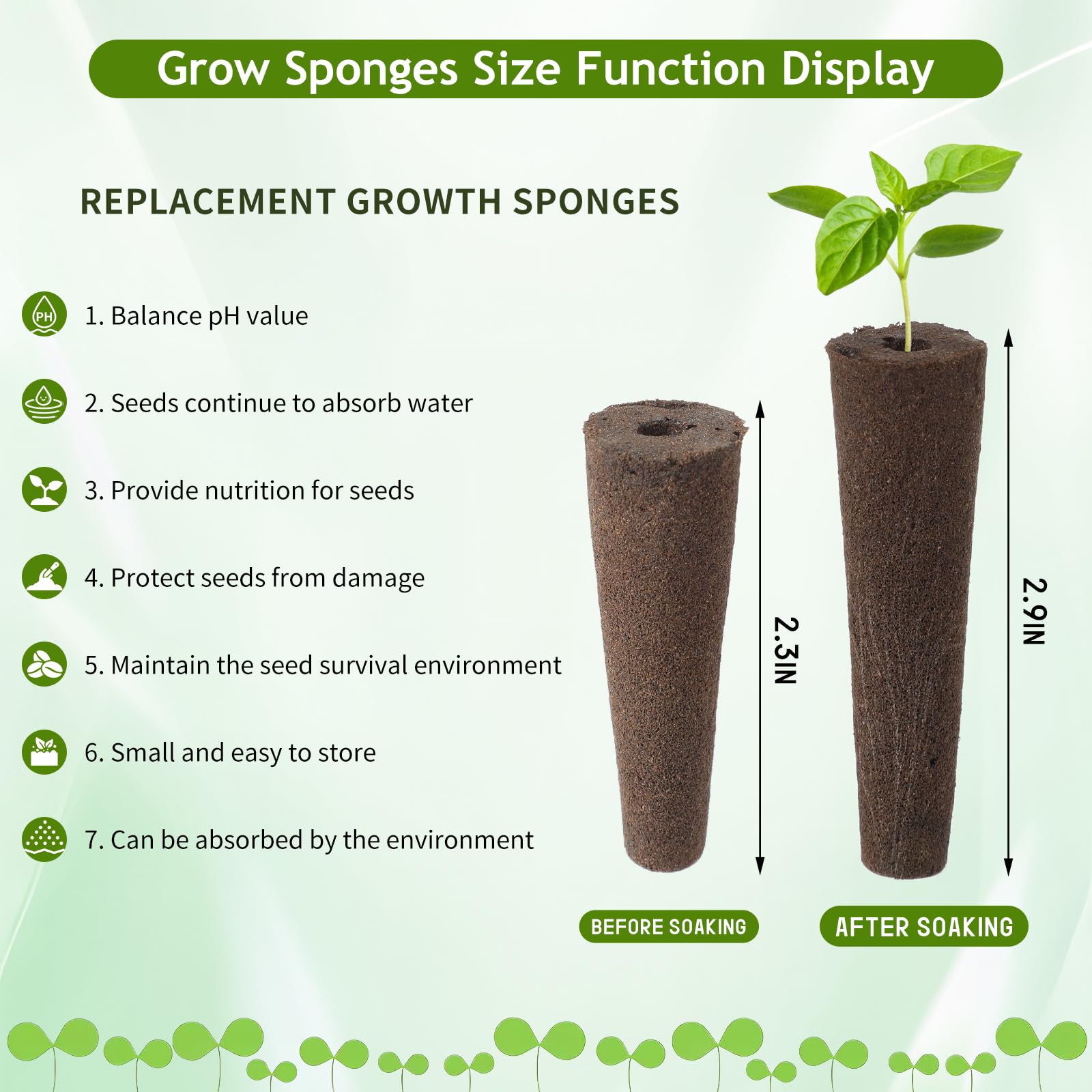 100Pcs Hydroponic Grow Sponges - Seed Starter Pods for Root Growth, Replacement Sponges Compatible with Hydroponic Systems | Perfect for Indoor Gardening, Herb Kits & Hydroponic Seed Starting
