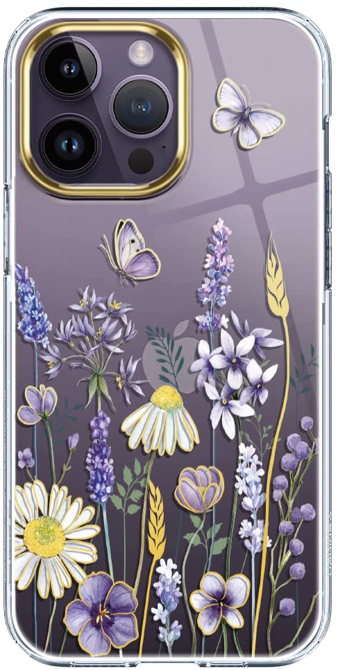 Luolnh iPhone 14 Pro Max Case with Floral Design - Shockproof Clear Hard Back Cover for Women (6.7 inch 2022 Model, Blue Purple Wildflower) - Perfect for Everyday Protection & Stylish Accessory