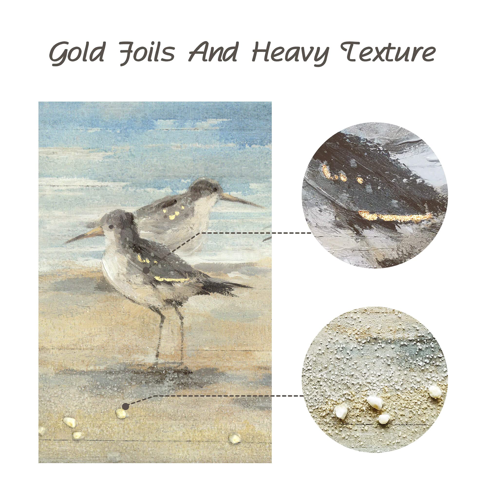 Abstract Ocean Wall Art - Coastal Oil Painting Style Seagulls Picture Printed on Wood, Beach Framed Painting Wall Decor 24