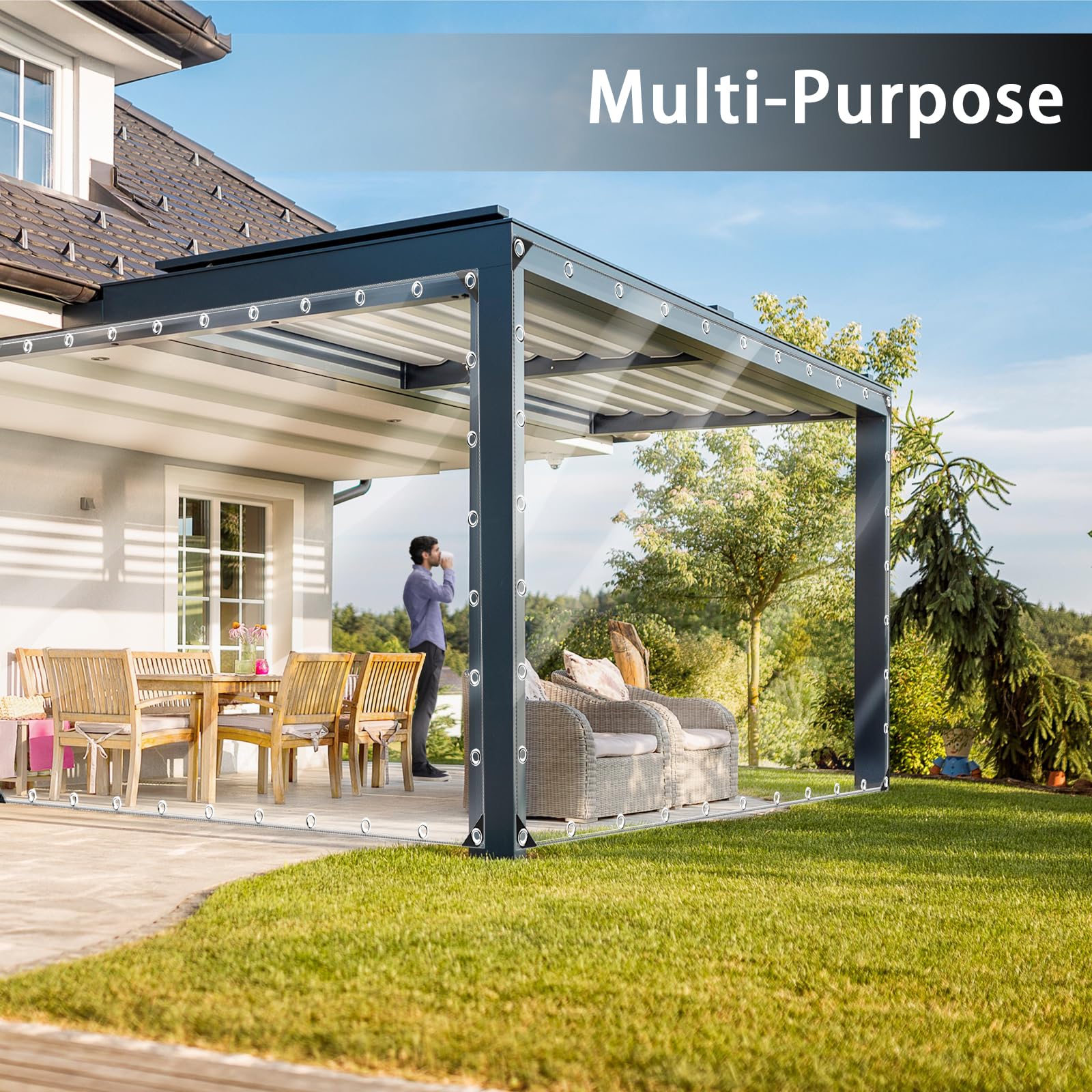 8x16 ft Heavy Duty Clear Waterproof Tarp - 11.8 Mil PVC Tarpaulin with Reinforced Grommets & Cable Ties - Tear Resistant Cover for Camping, Greenhouse, Car Protection, Patio Furniture, Pavilion Shelter - Ideal for Outdoor Use, Emergency Cover & Weather Protection