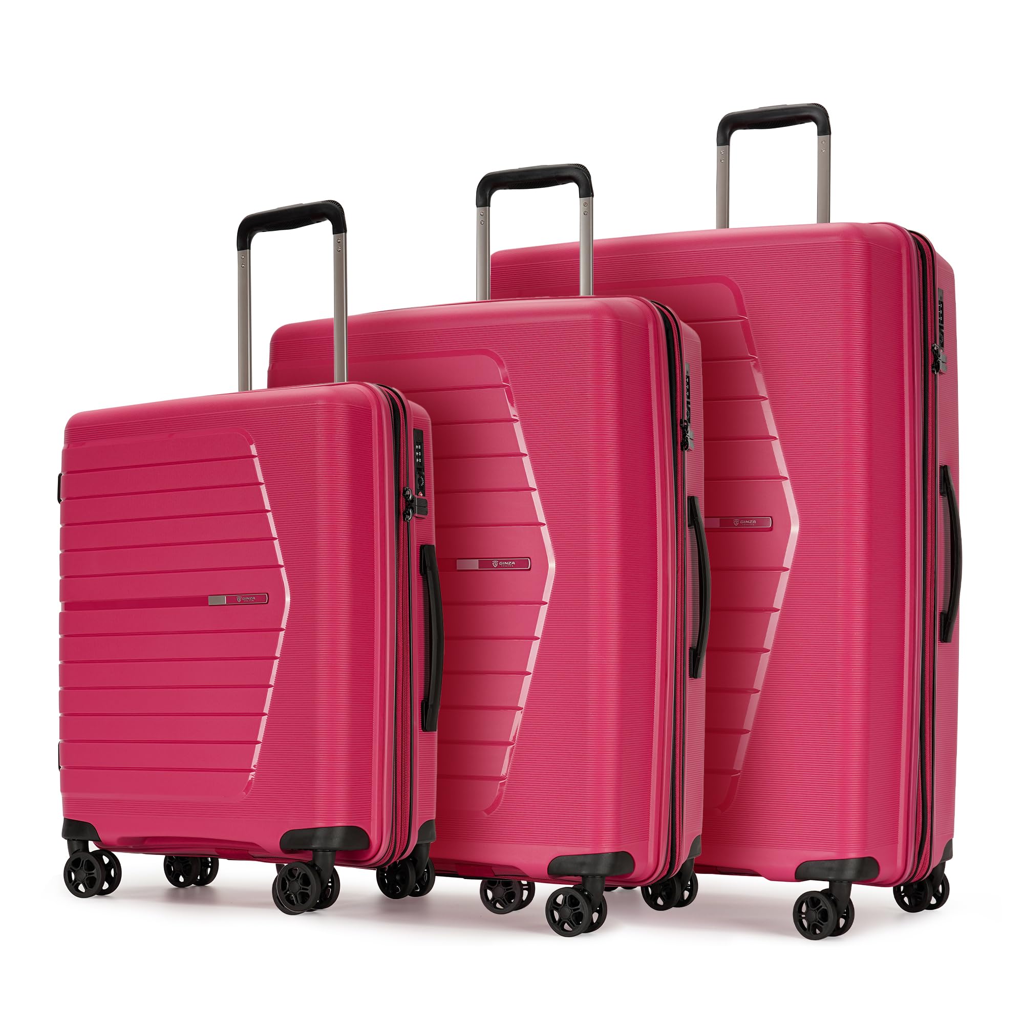 3-Piece Hardside Spinner Luggage Set with TSA Locks & Double Wheels - Durable PP Trunk Suitcase for International Travel, Business Trips & Family Vacations (Red)