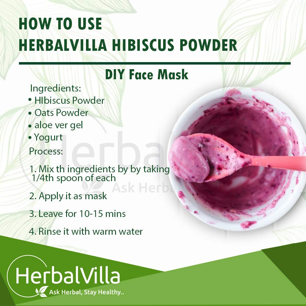 Herbalvilla Hibiscus Powder for Hair Growth & Skin Care - 200g | Natural Hair & Face Mask for Thicker Hair & Glowing Skin | DIY Beauty Treatment for Hair Loss & Anti-Aging