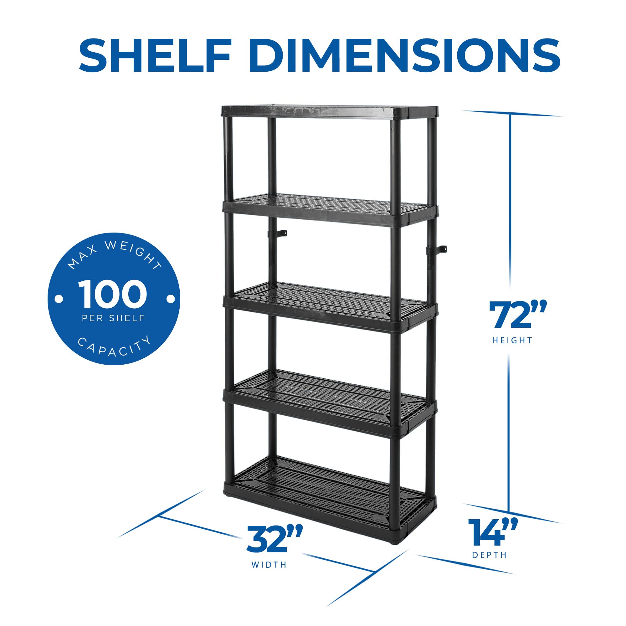 Gracious Living 5-Shelf Heavy Duty Storage Rack - Black (2 Pack) | Ventilated Shelving Unit for Home Organization, Garage, Basement & Laundry Room | Space-Saving Storage Solution for Clutter-Free Living